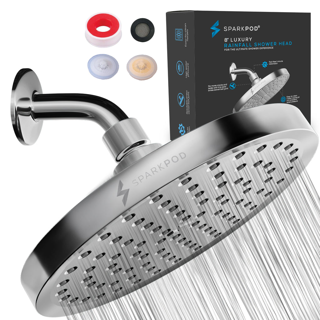 SparkPod Fixed Shower Head - High Pressure Rain (Polished Chrome, 8 Inch Round)