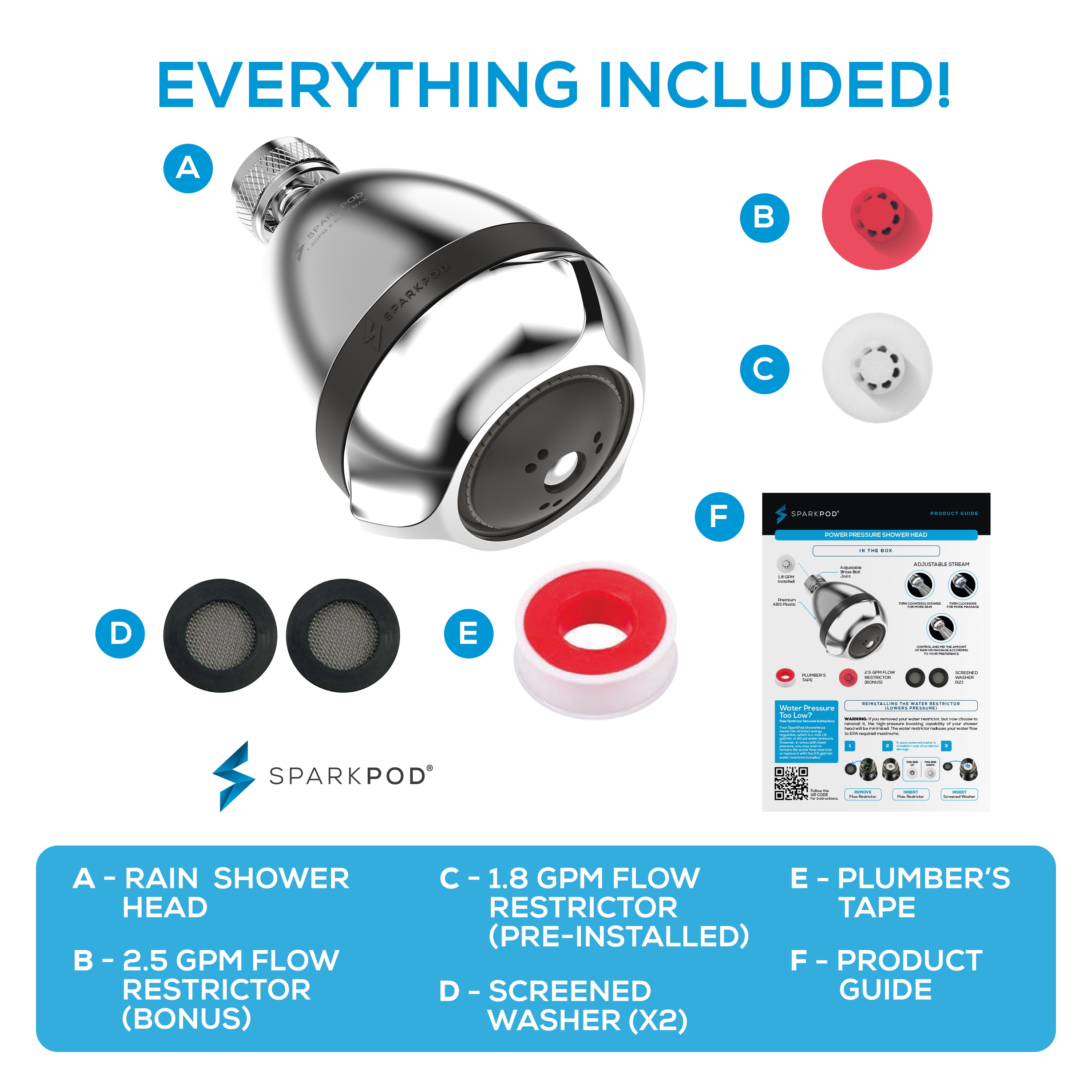 3-Function Power Pressure Shower Head