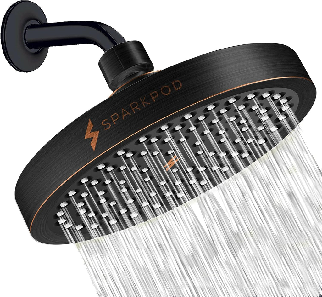 SparkPod Shower Head - High Pressure Rain - Luxury Modern Look - Tool-less 1-Min Installation - Adjustable Replacement for Your Bathroom Shower Heads (Vintage Oil-Rubbed Bronze, 6 Inch Round)