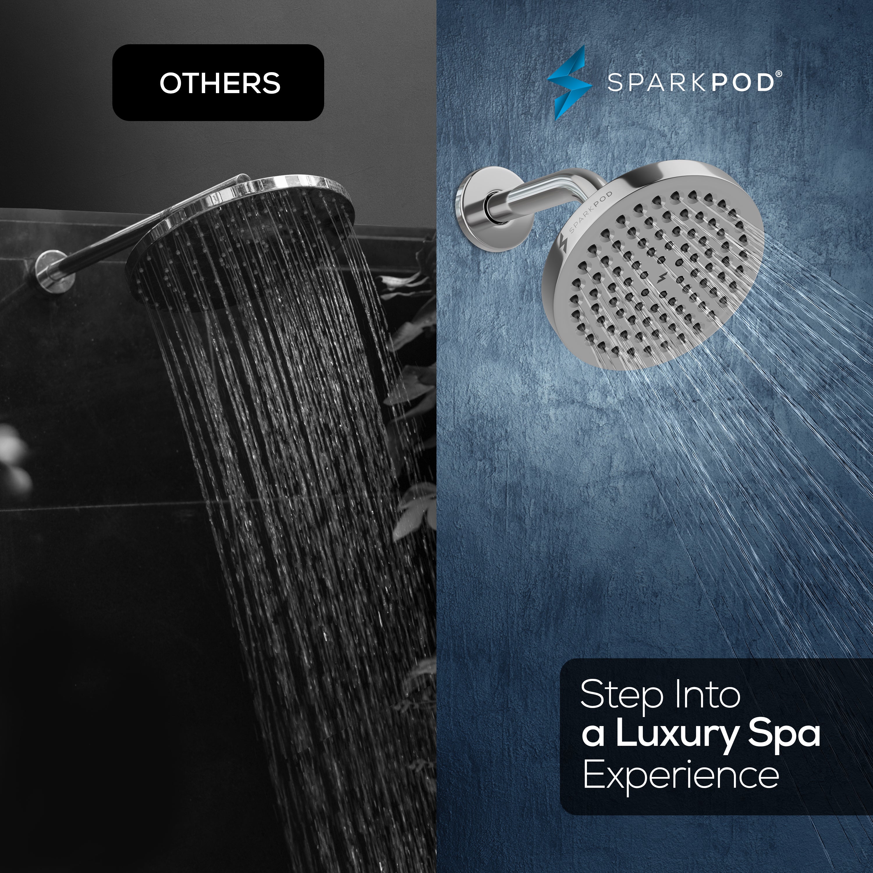 6" Round Rain Shower Head + 6" Shower Arm