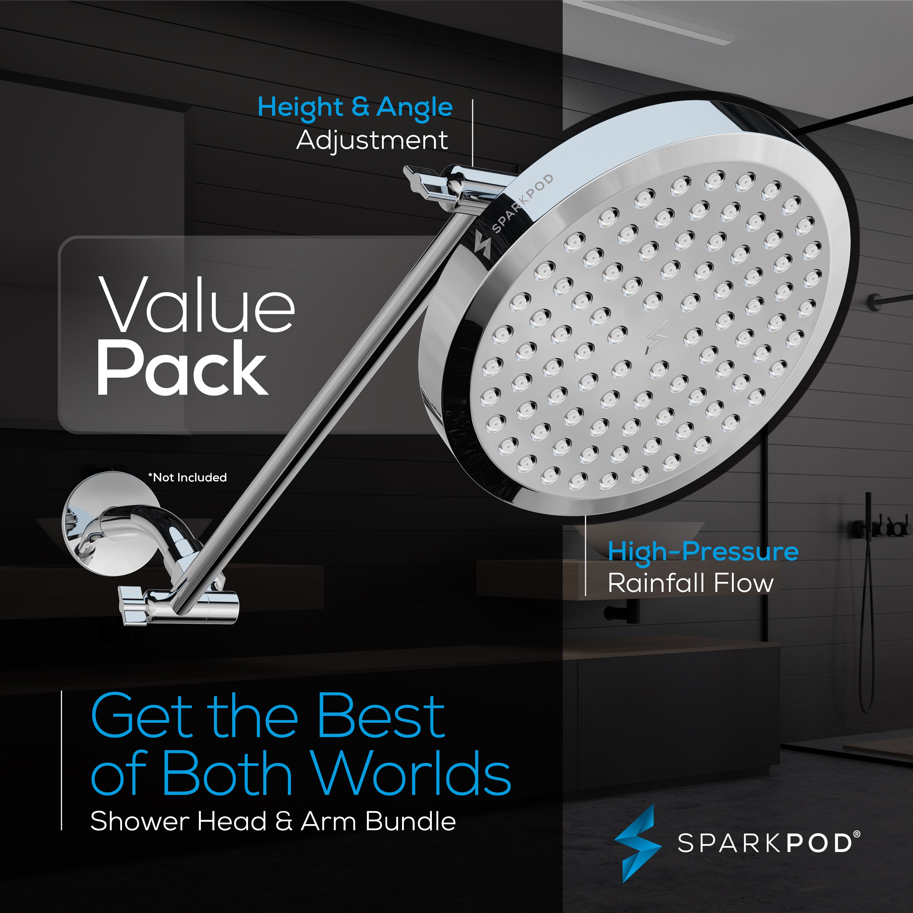 6” Round Shower Head + 16” Shower Arm Extension