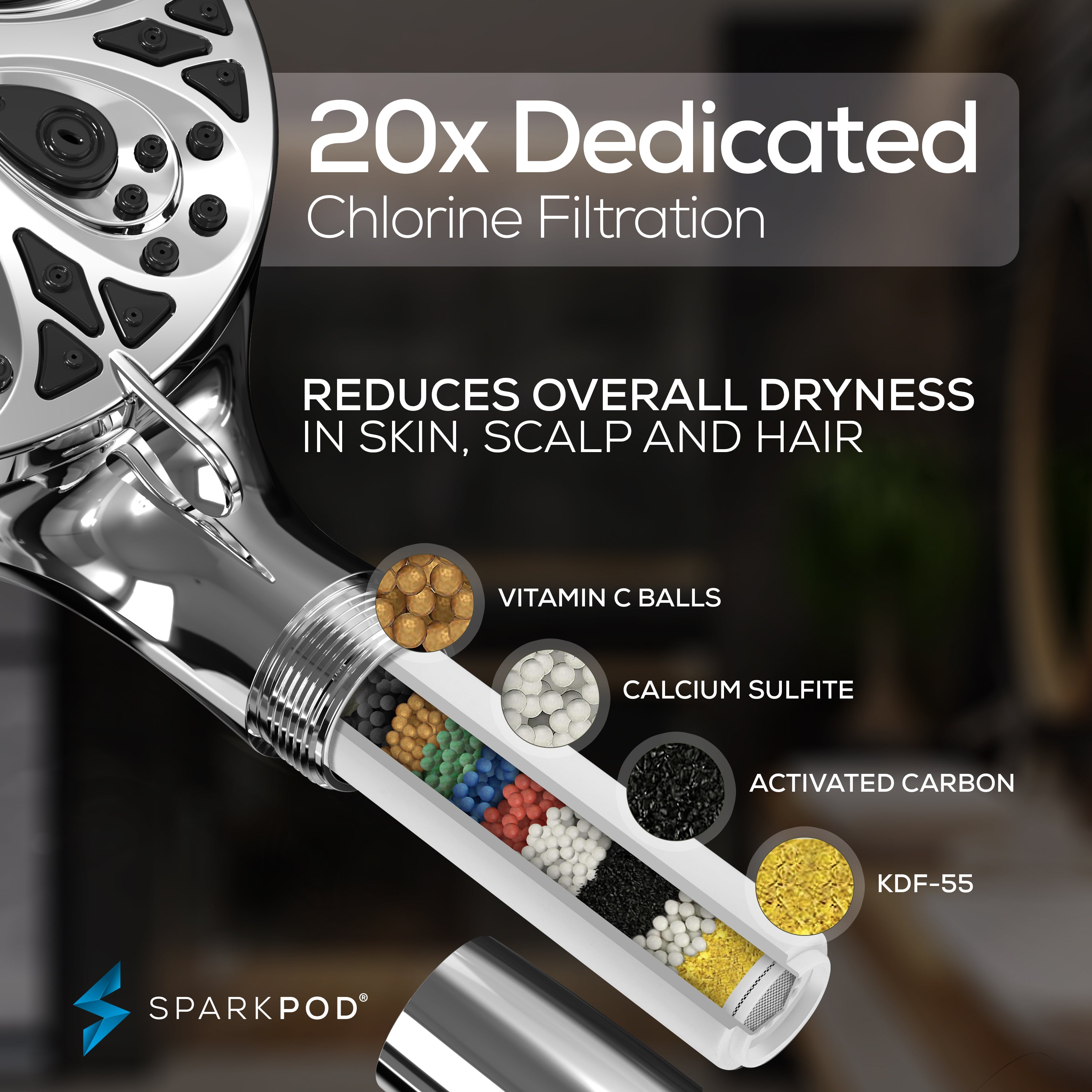 5" 10-Function Filtered Handheld Shower Head + 6' Hose