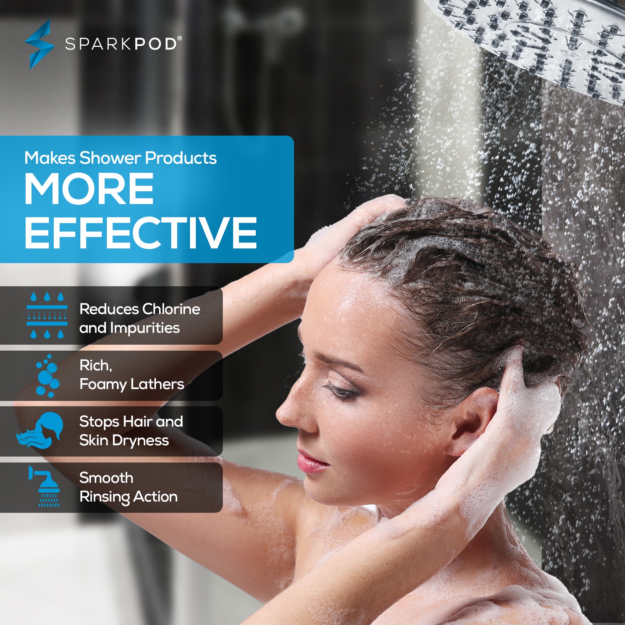 9.5" Round Rainfall Shower Head + High Output Filter