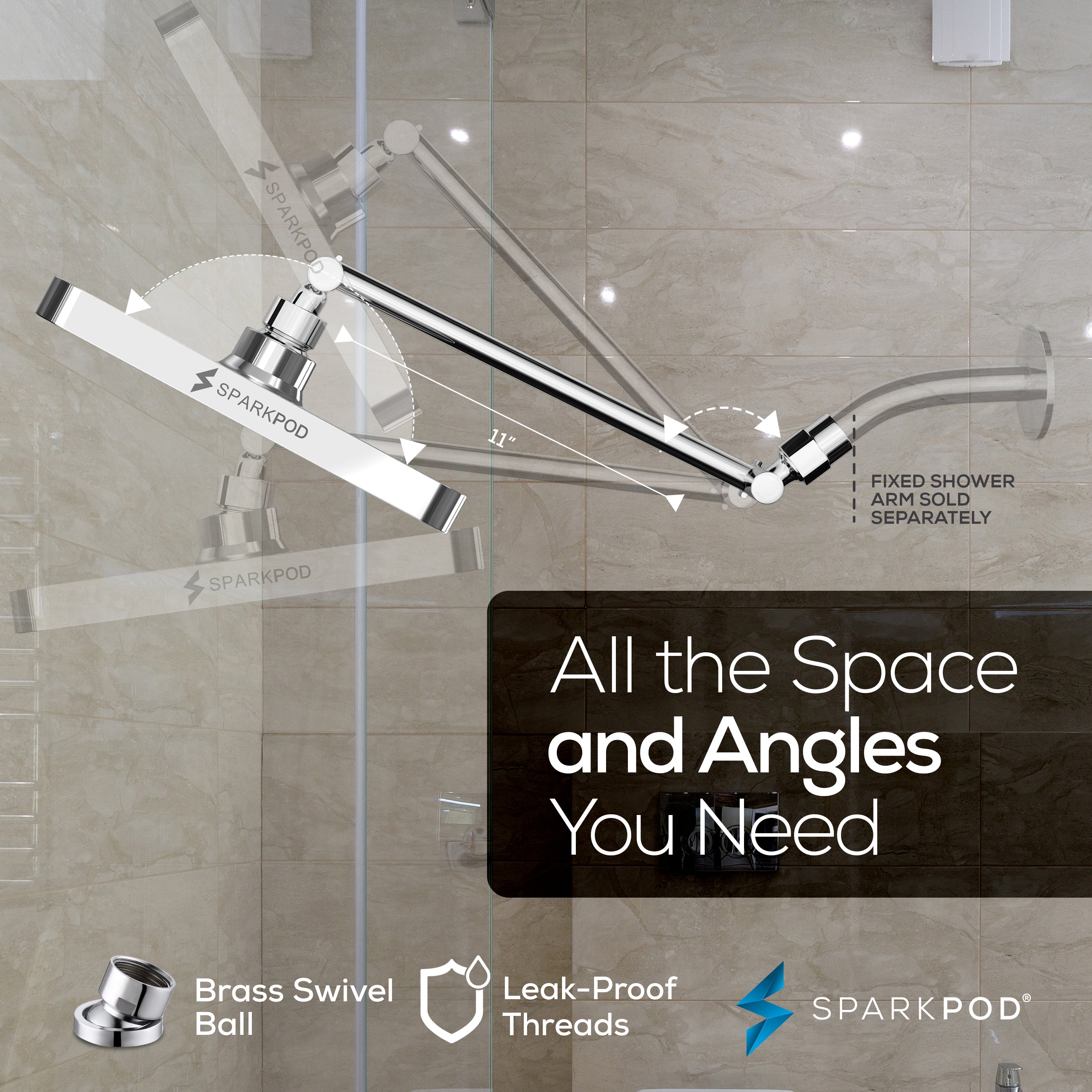 8” Square Rain Shower Head + 11” Shower Arm Extension