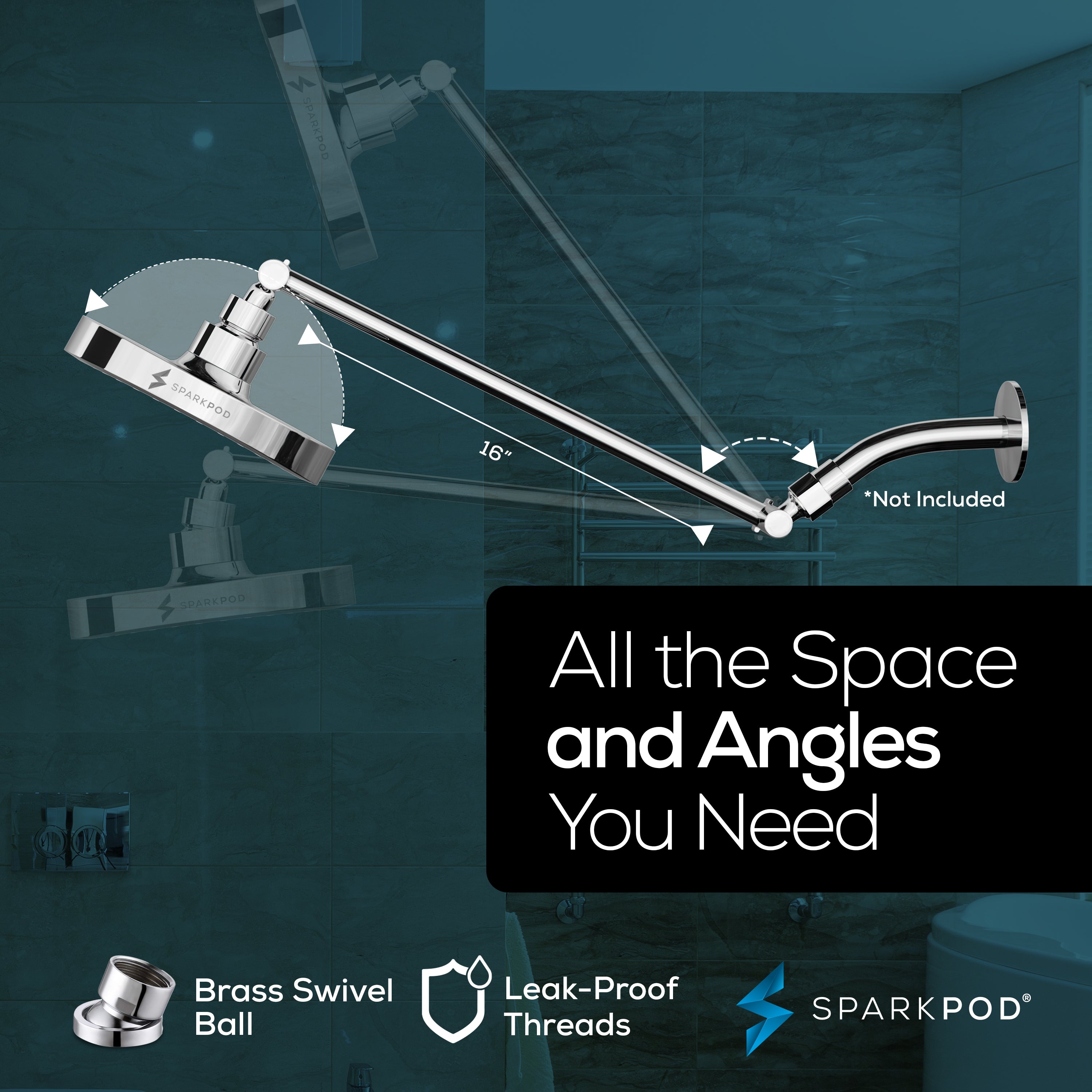 6” Round Shower Head + 16” Shower Arm Extension
