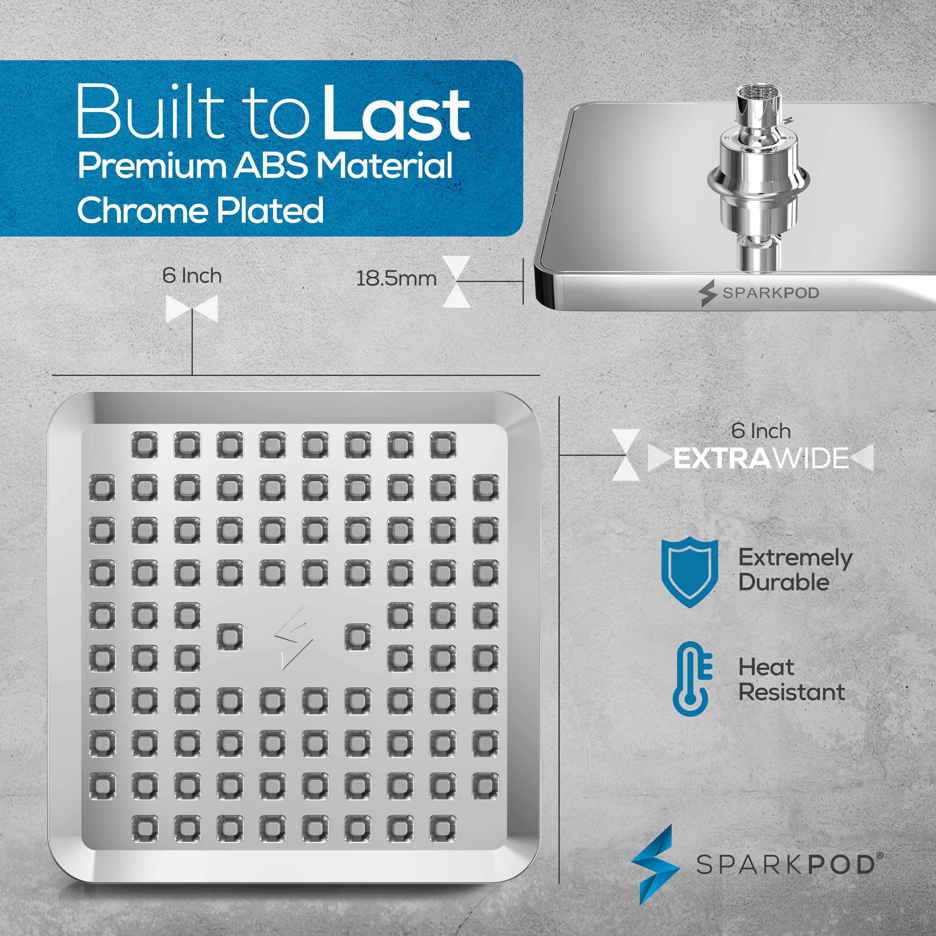 6" Square Rainfall Shower Head