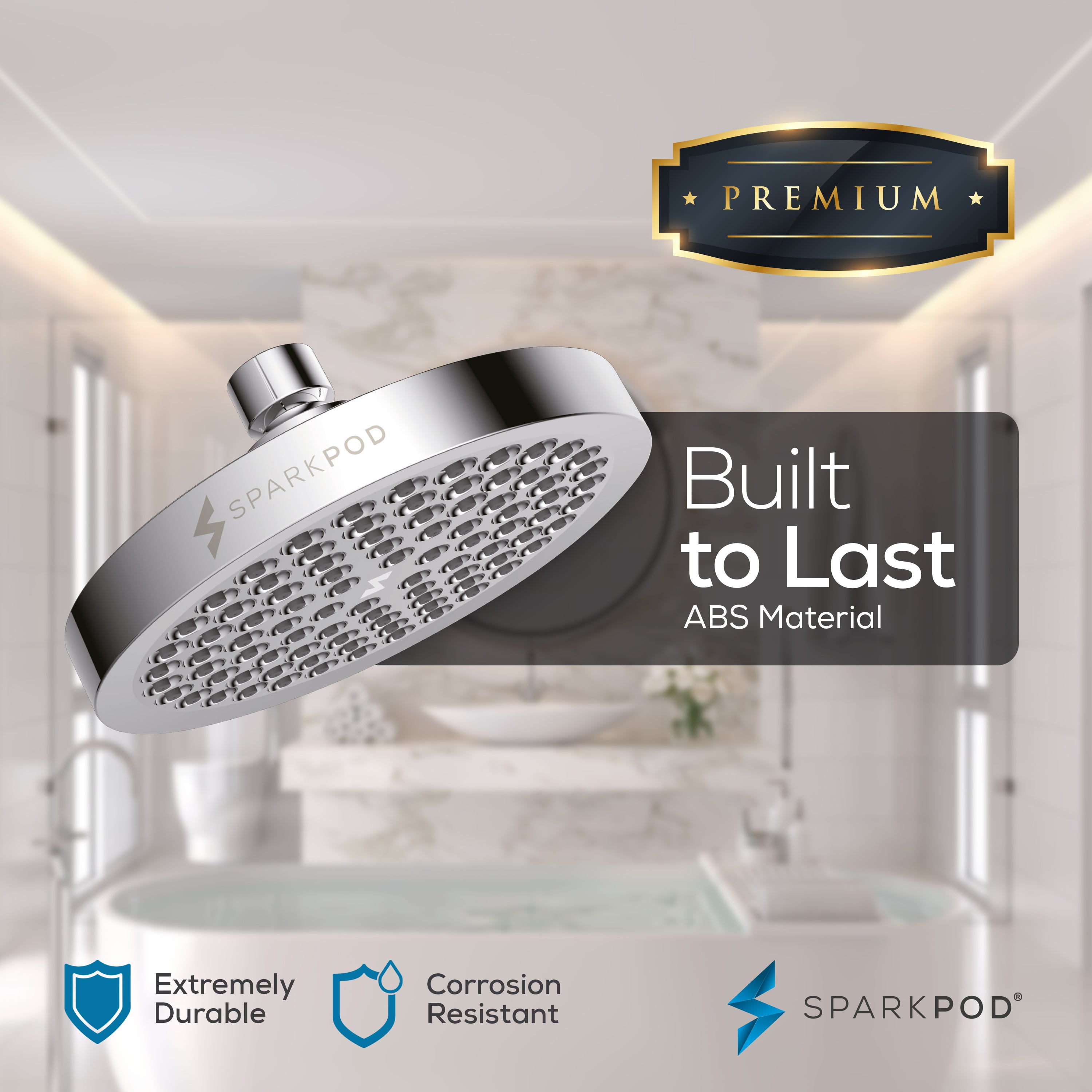 6” Round Rain Shower Head + 9” Shower Arm
