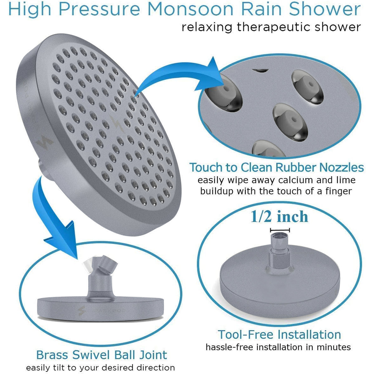 SparkPod Shower Head - High Pressure Rain - Premium Quality Luxury Design -  1-Min Install - Easy clean Adjustable