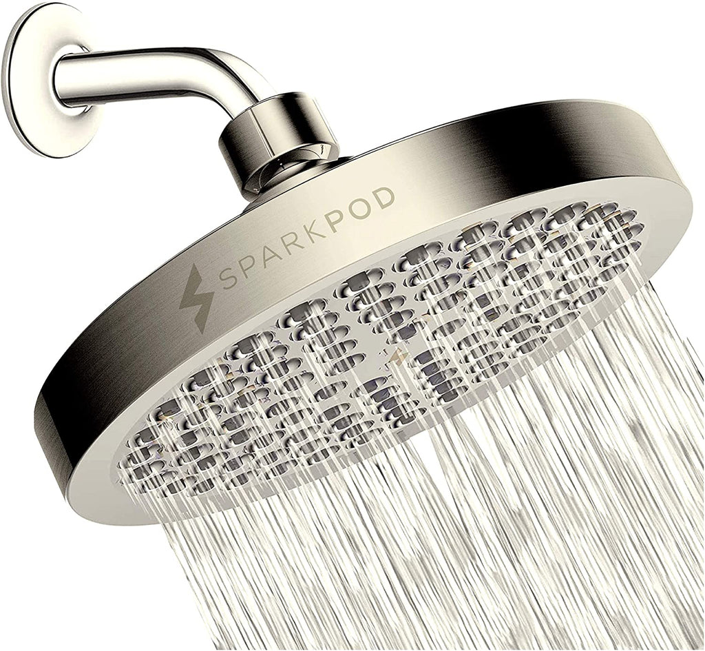 SparkPod Shower Head - High Pressure Rain - Luxury Modern Look - Tool-less 1-Min Installation - (Brushed Nickel, 6 Inch Round)