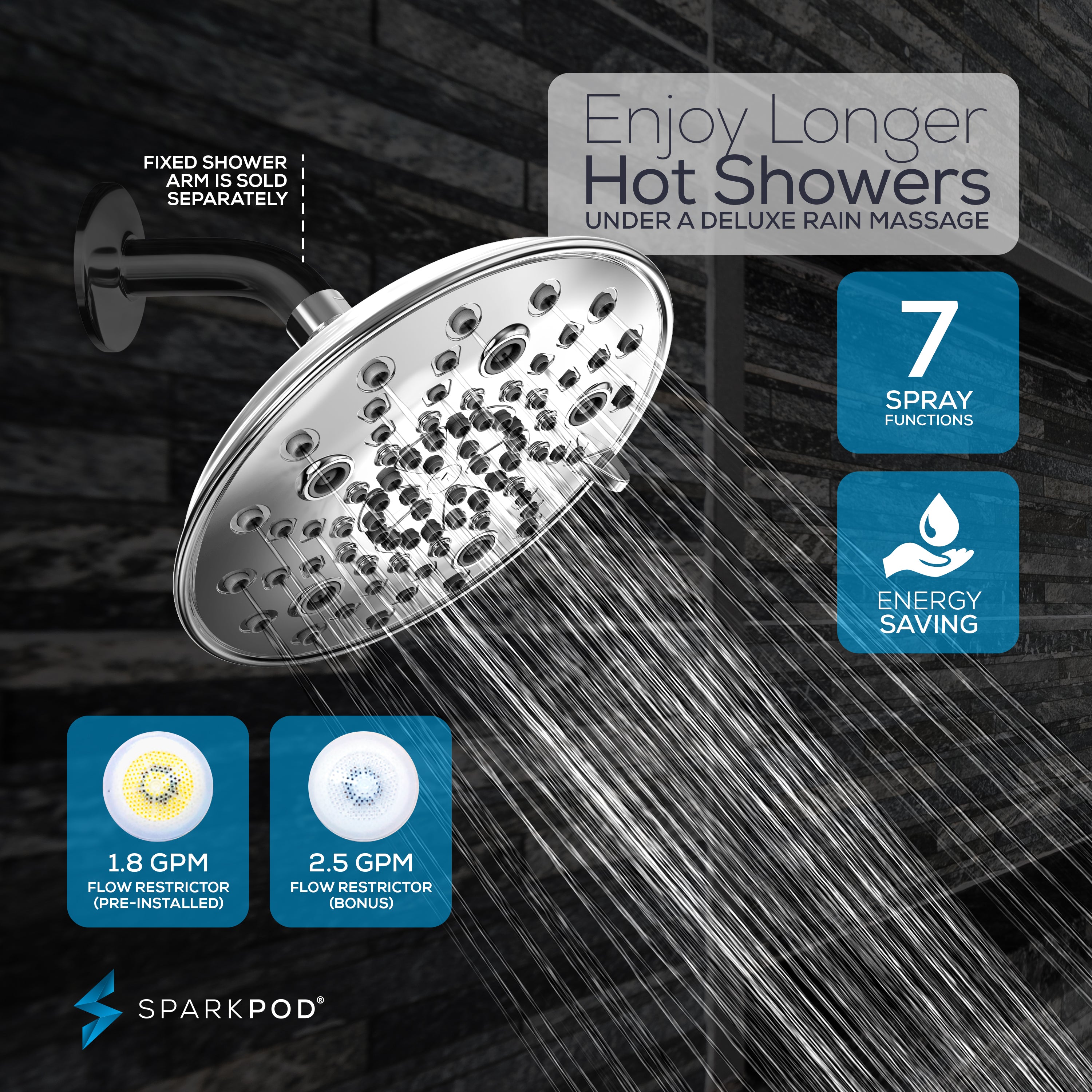 8" 7-Function Shower Head