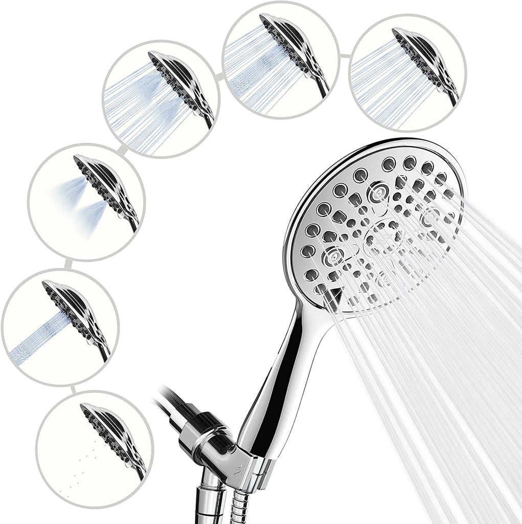 SparkPod 6 Spray Setting High Pressure Hand Held Shower Head - 6" Wide Angle Handheld Shower Head Set with Brass Swivel Ball Bracket and 70 Inch Long Hose - Luxury Design