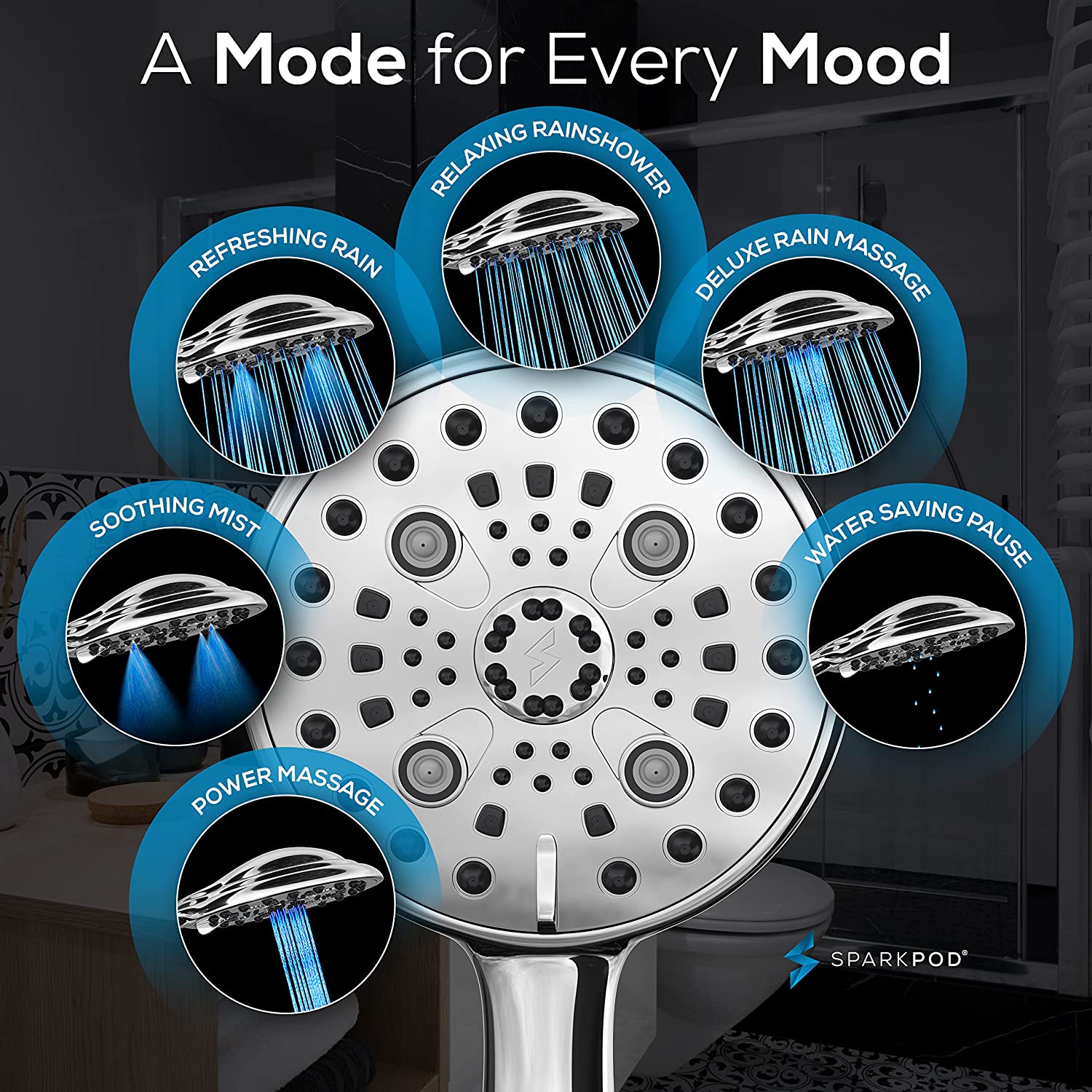 6" 6-Function Handheld Shower Head
