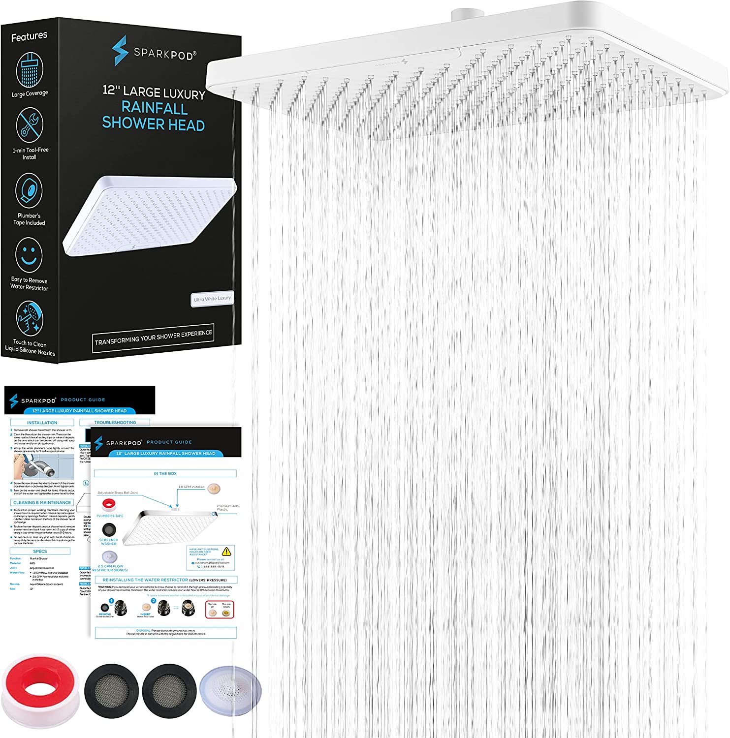 12" Rectangular Rainfall Shower Head
