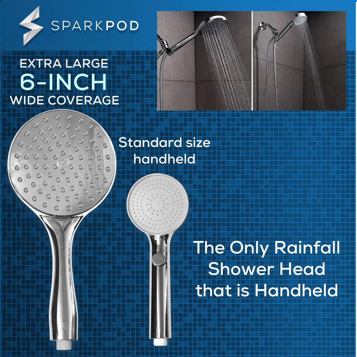 6 inch shower head with hose - SparkPod