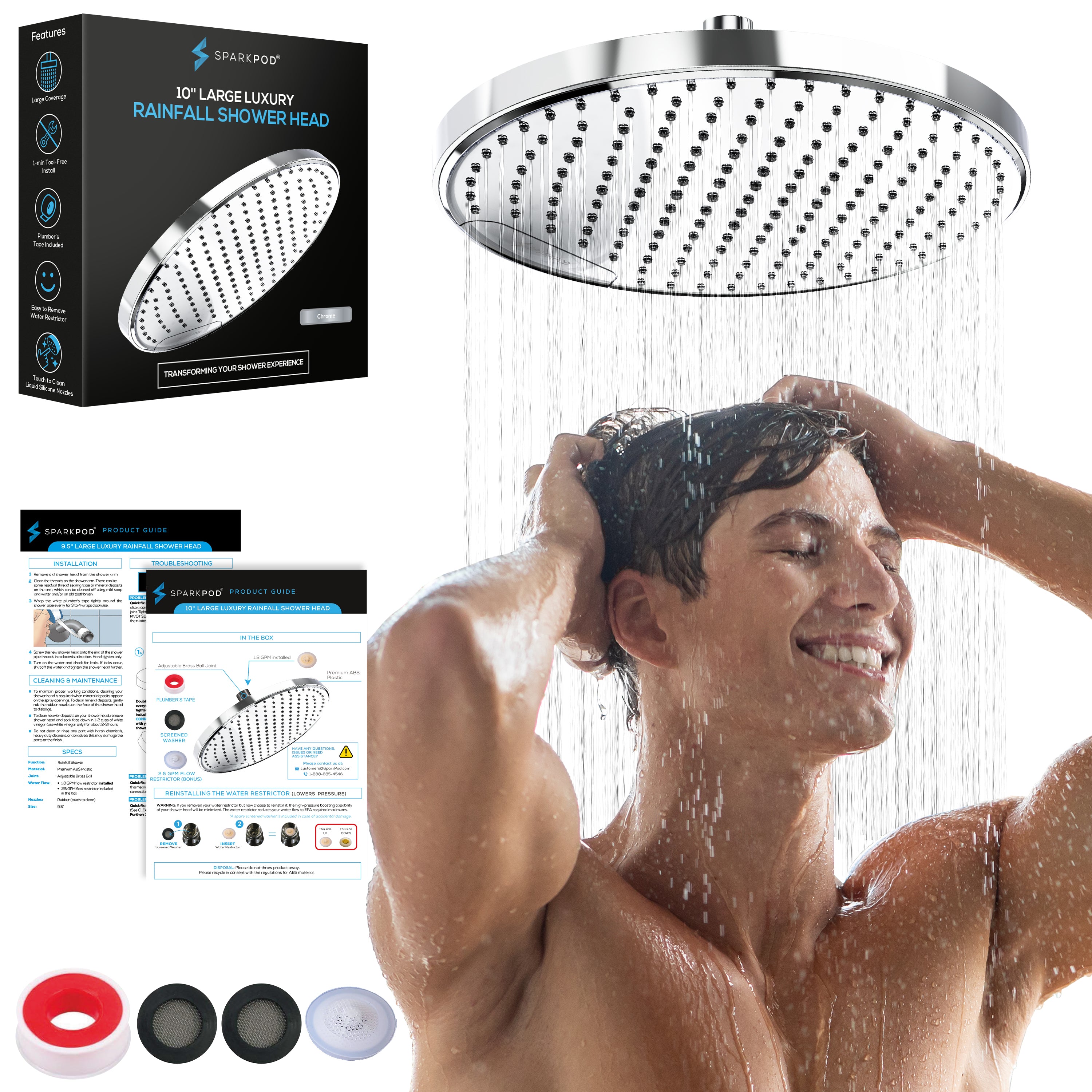 10" Round Rainfall Shower Head