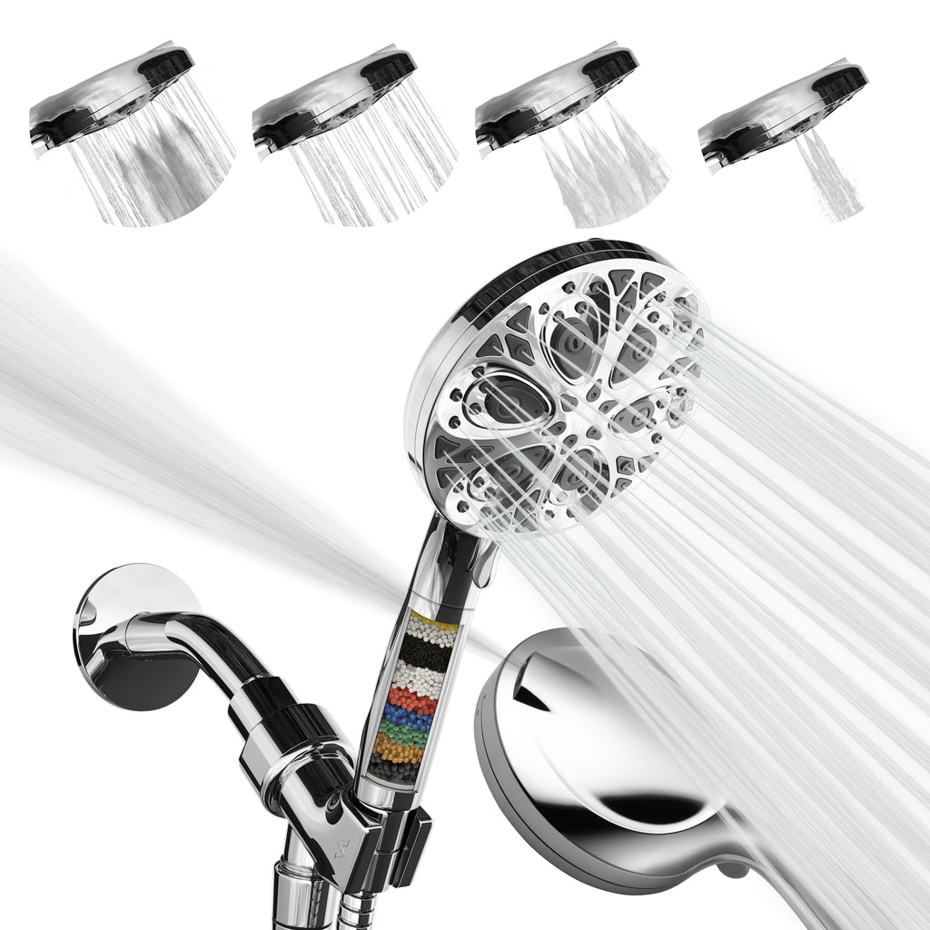 SparkPod High Pressure 5" 10-Function Filtered Handheld Shower Head with Extra Long 6 ft. Hose and Bracket - Luxury Design - No Hassle Tool-less 1-Min Installation, Chrome (Luxury Polished)