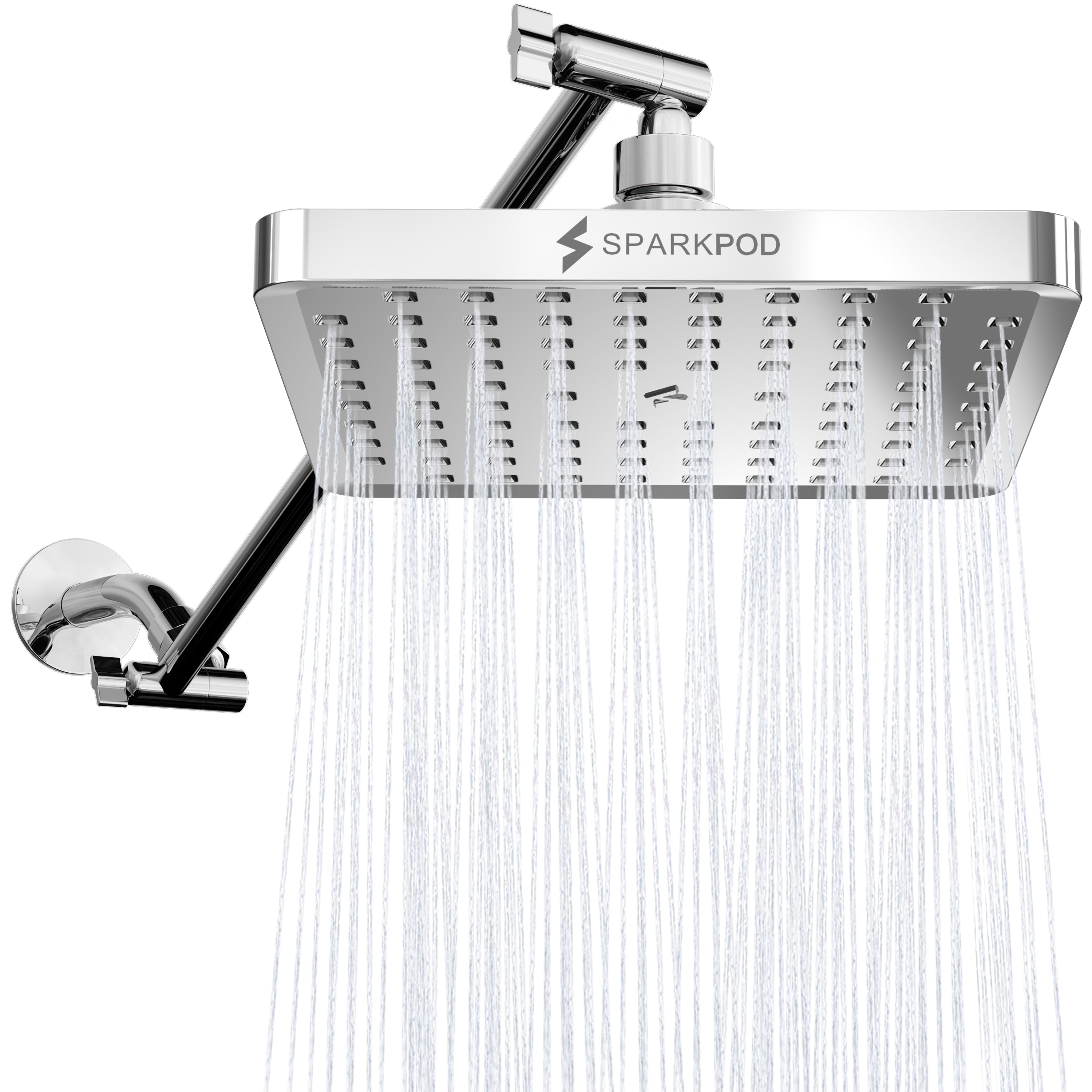 8” Square Rain  Shower Head + 16” Shower Arm Extension