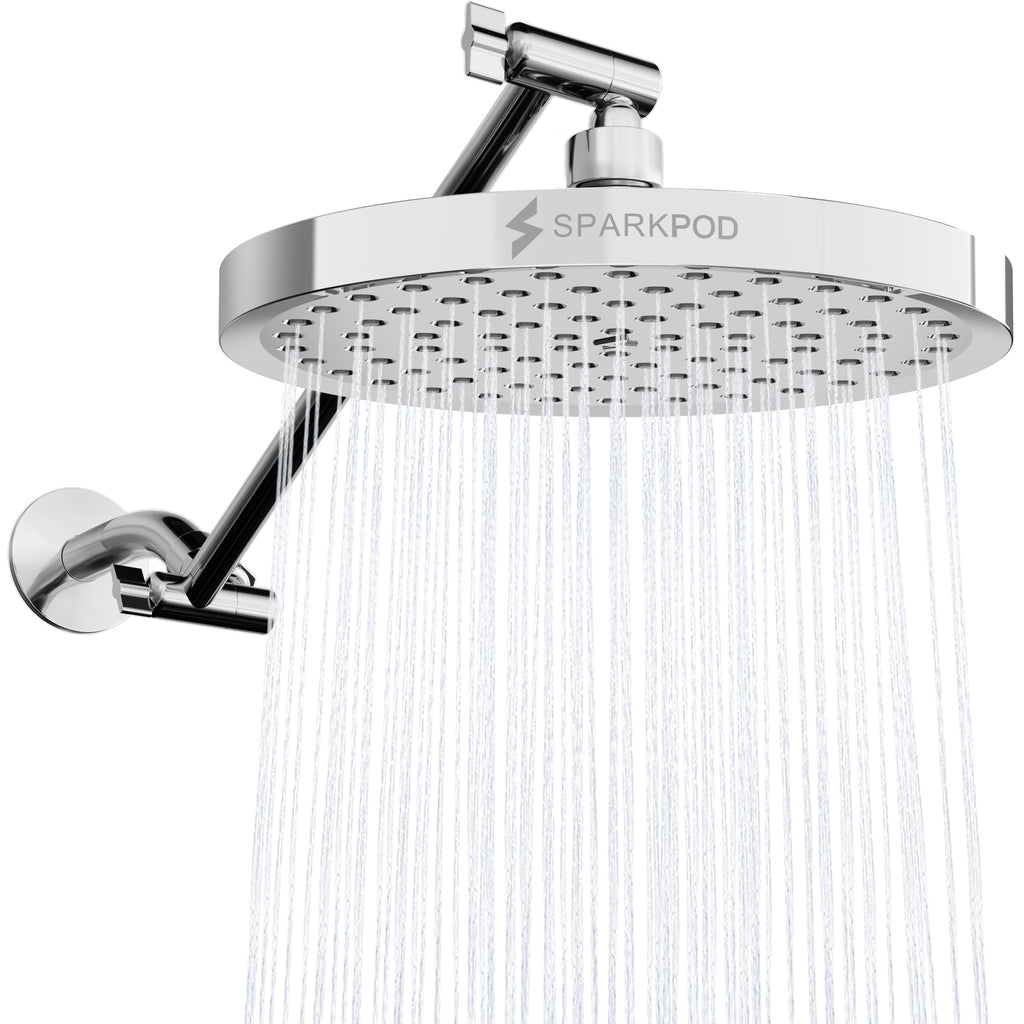 SparkPod 8 Inch Round Rain Shower Head with Shower Arm Extension (11" Shower Arm Extension, Chrome, Luxury Polished)