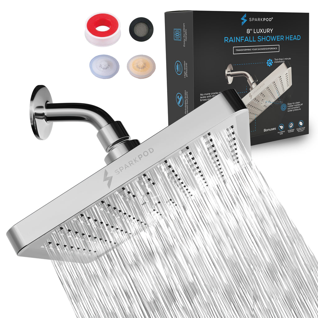 SparkPod Square Fixed Shower Head - High Pressure Rain (Polished Chrome, 8 Inch Square)