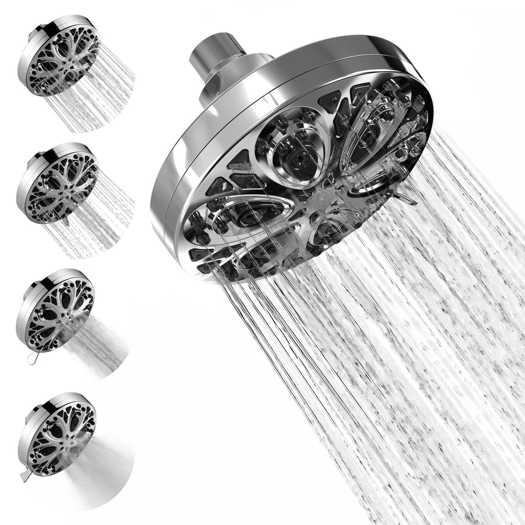 SparkPod Rain Showerhead with 8 Spray Settings - High Pressure Shower Head with Flow Restrictor - 5" (Chrome)