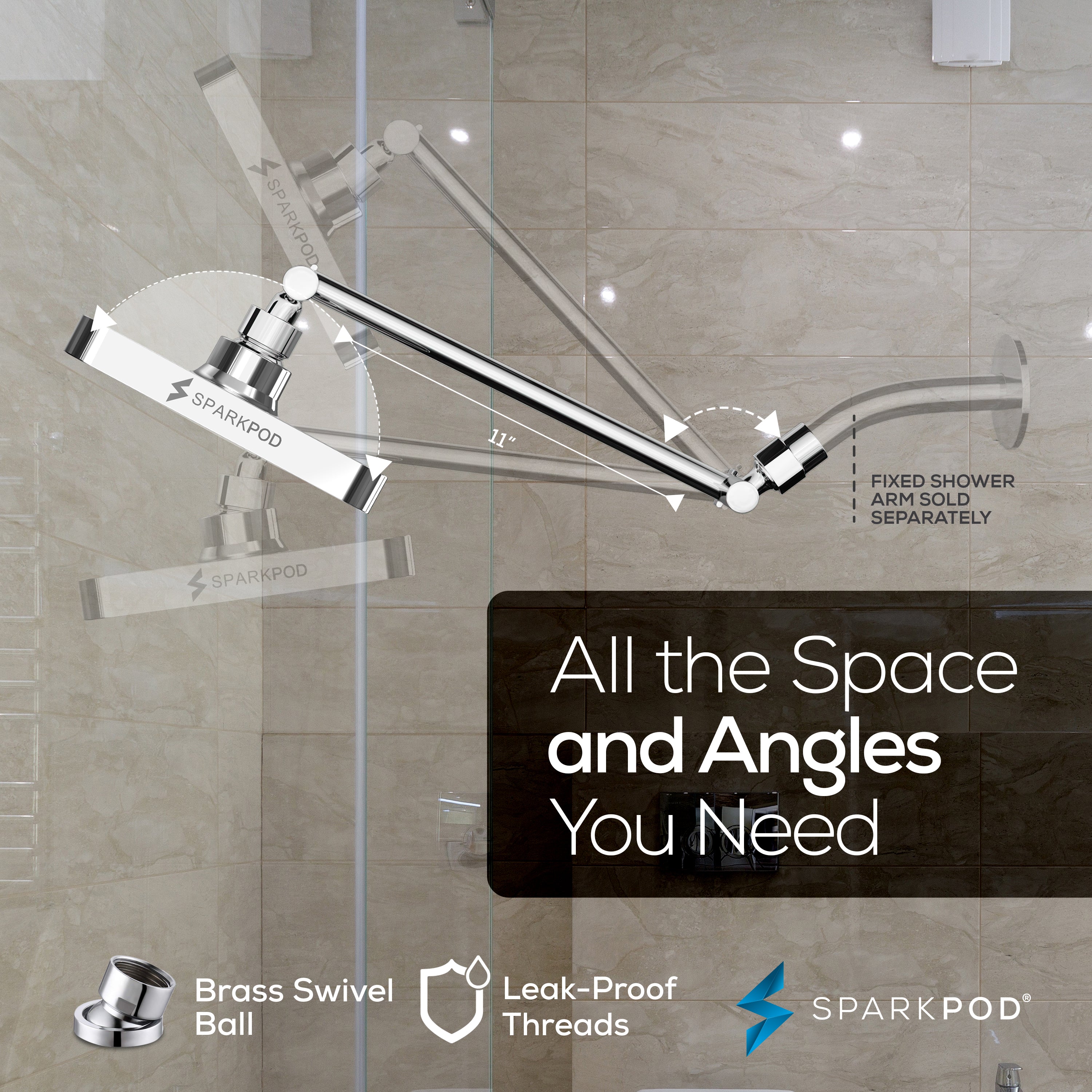6” Square Rain Shower Head + 11” Shower Arm Extension