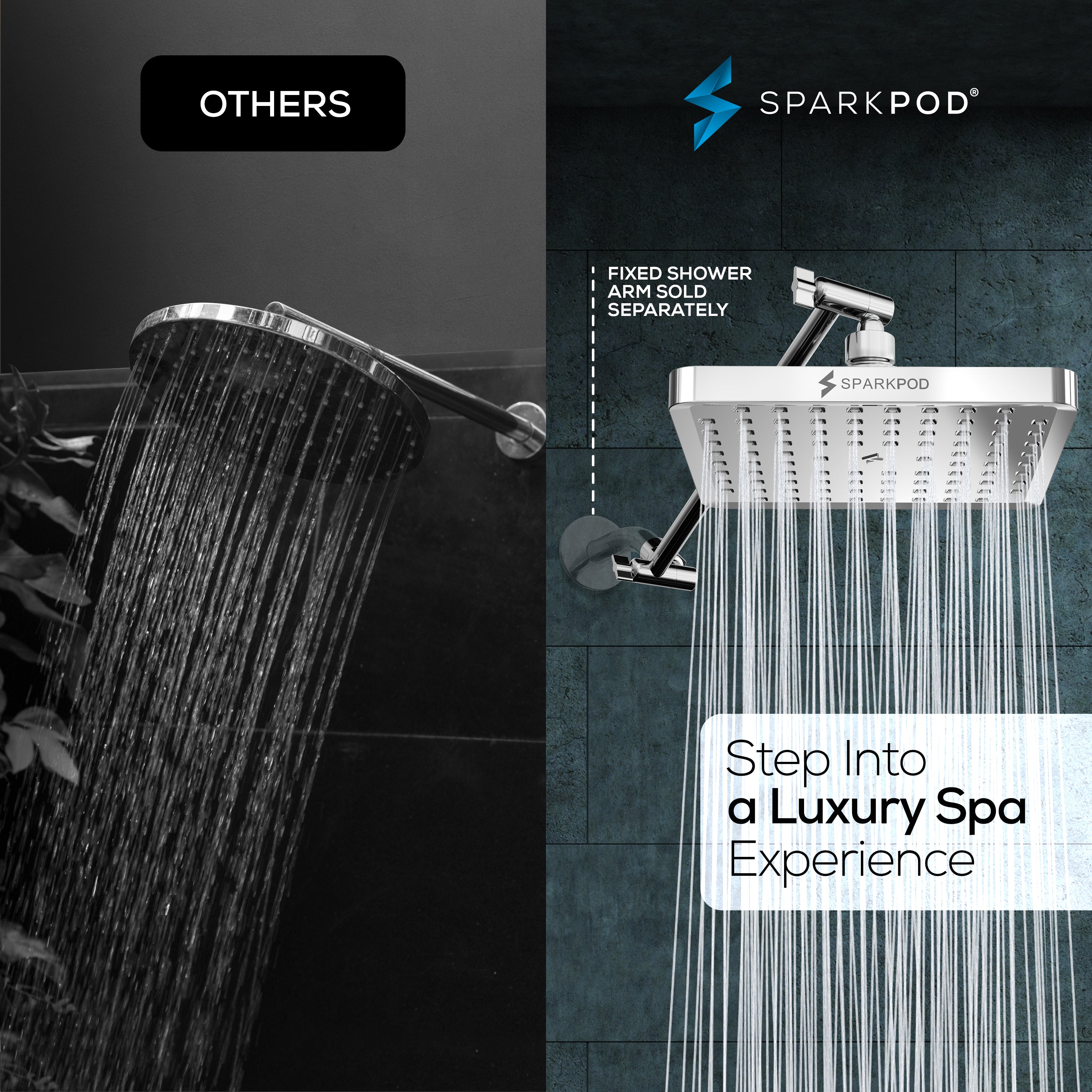 8” Square Rain Shower Head + 11” Shower Arm Extension