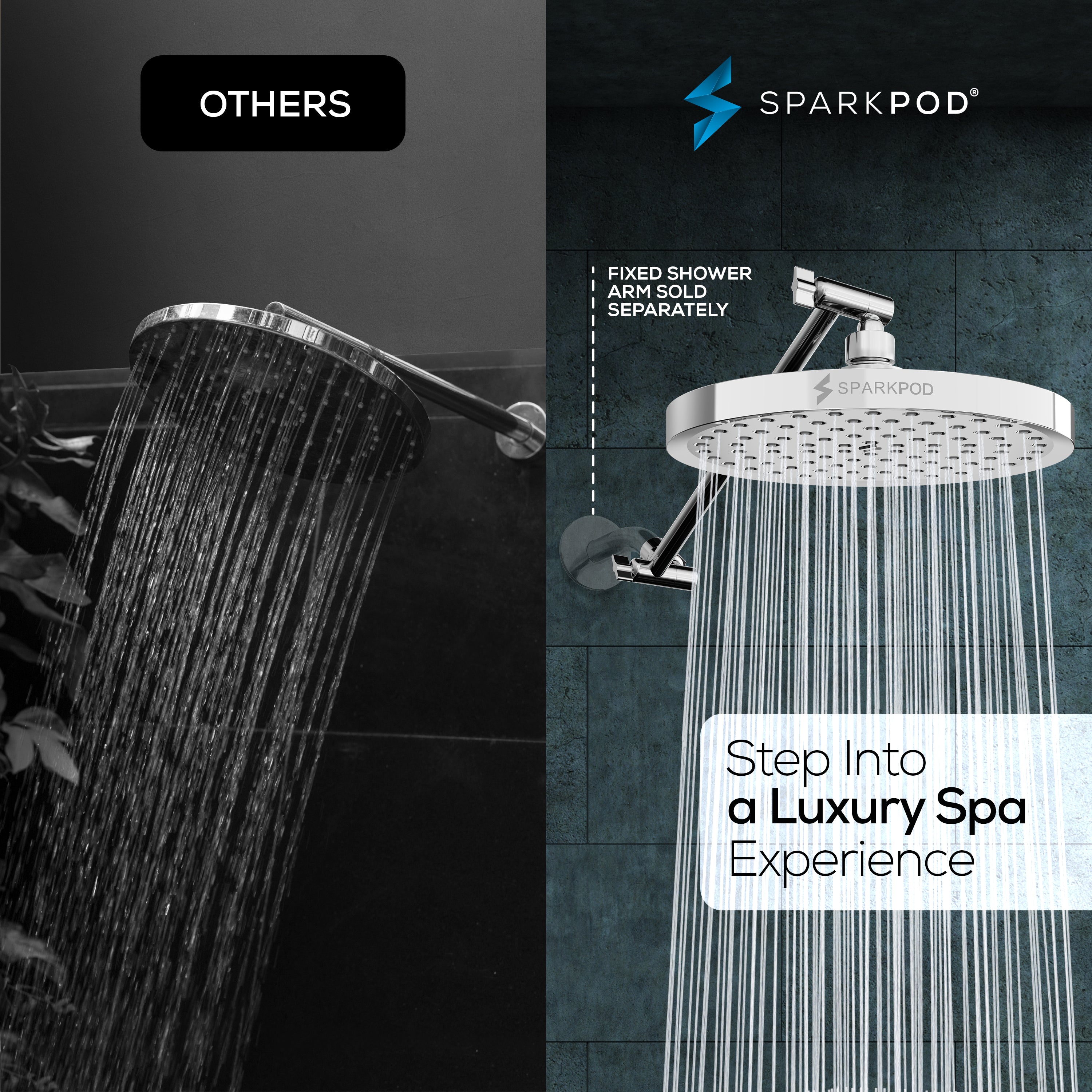 8” Round Rain Shower Head + 11” Shower Arm Extension