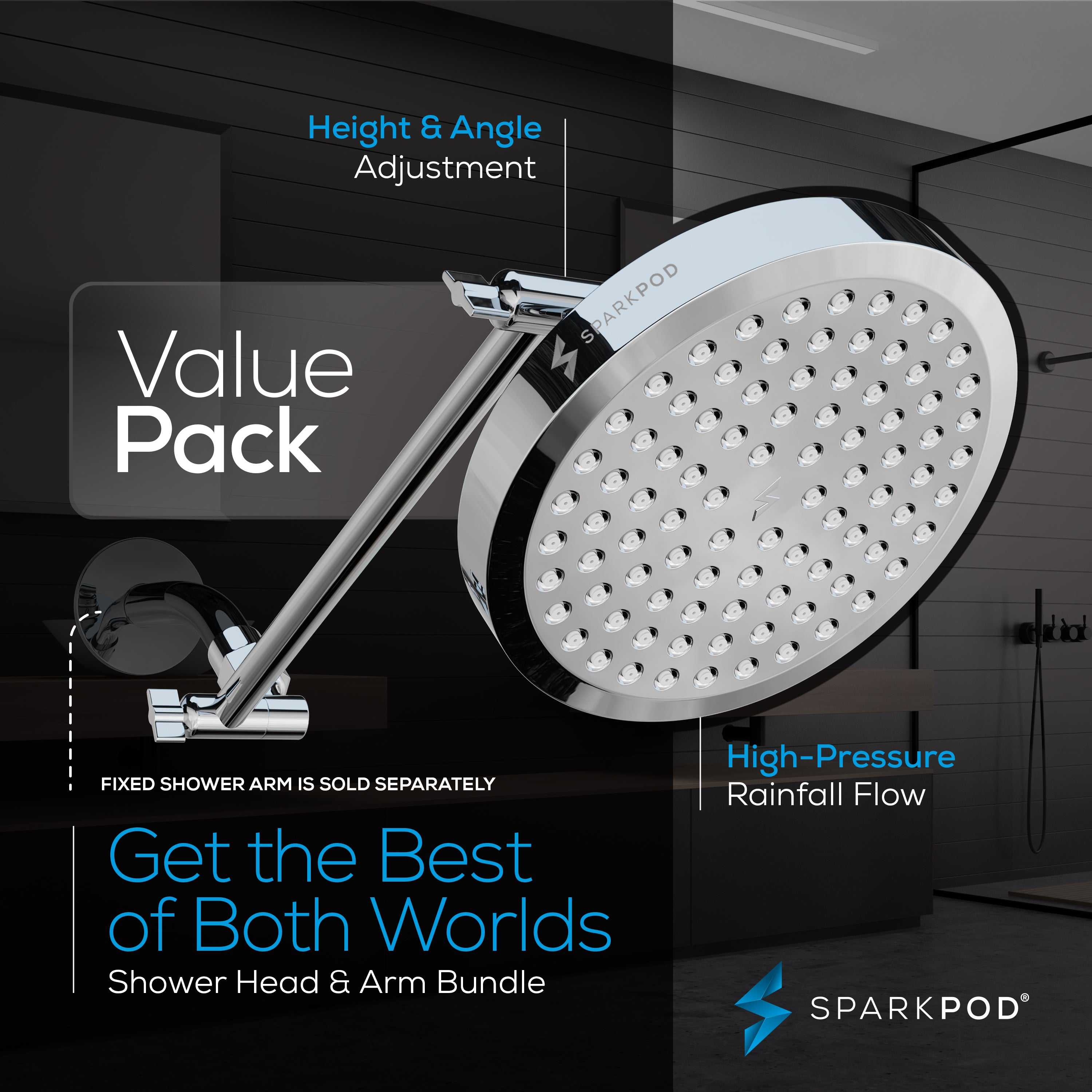 6” Round Shower Head + 11” Shower Arm Extension