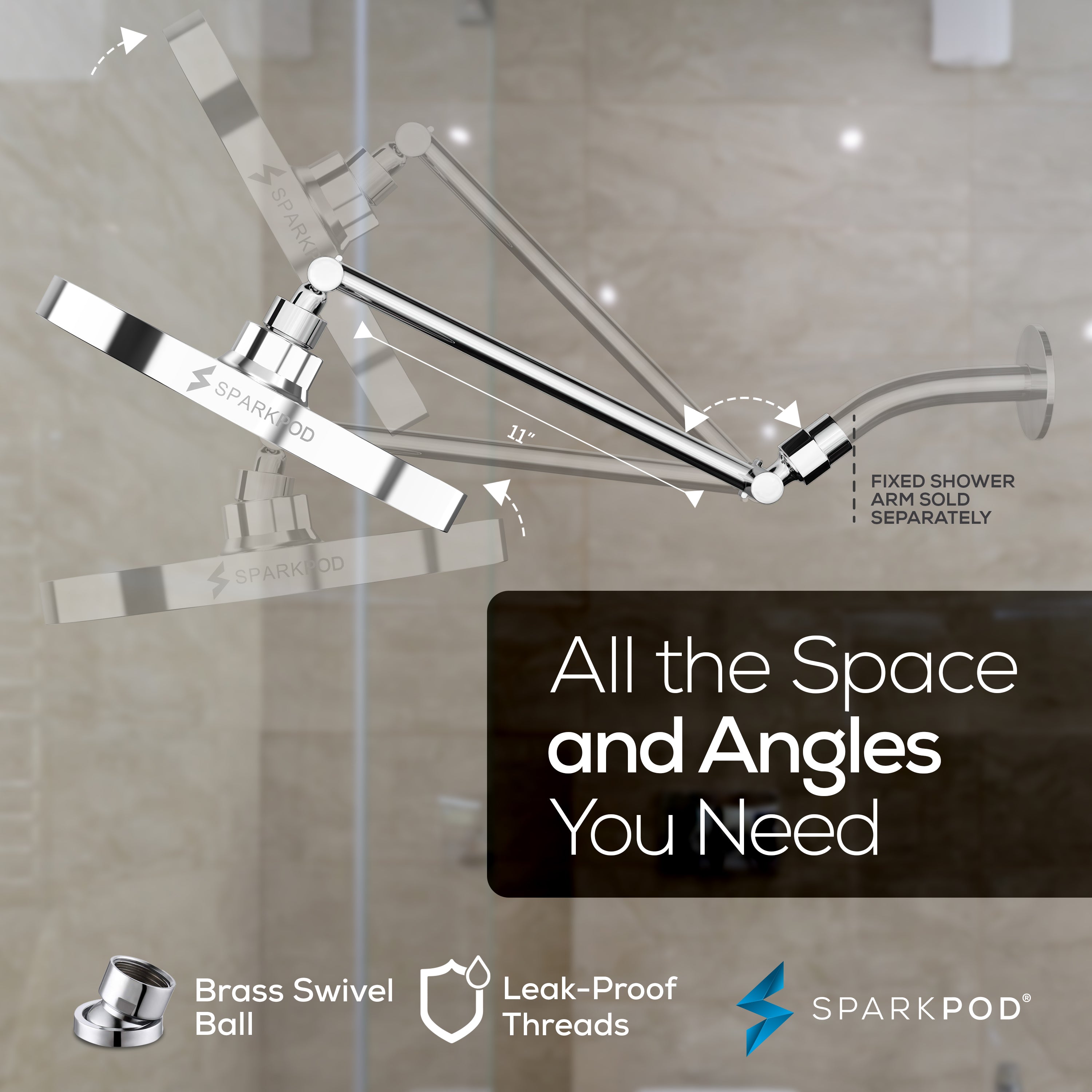 8” Round Rain Shower Head + 11” Shower Arm Extension