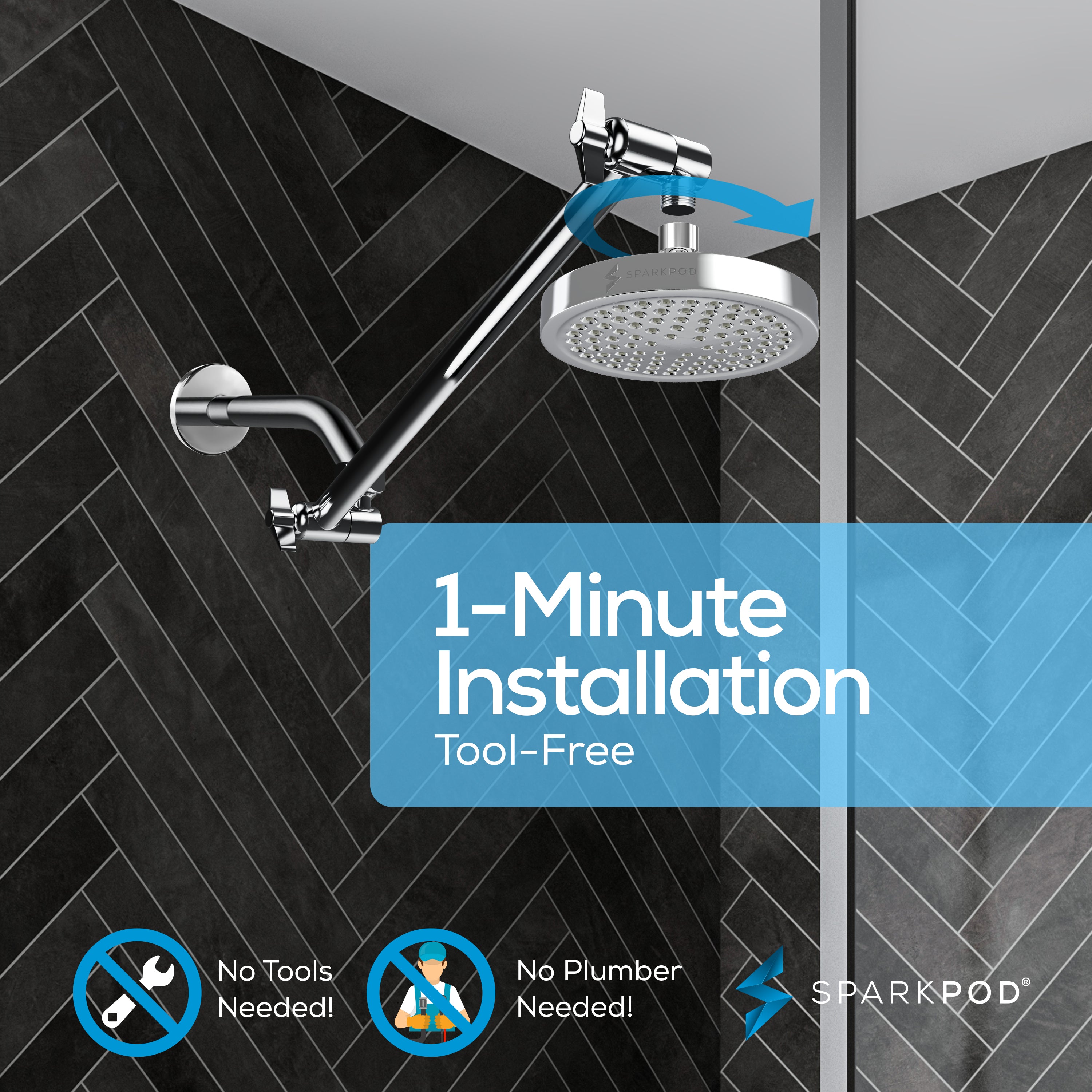 6” Round Shower Head + 11” Shower Arm Extension