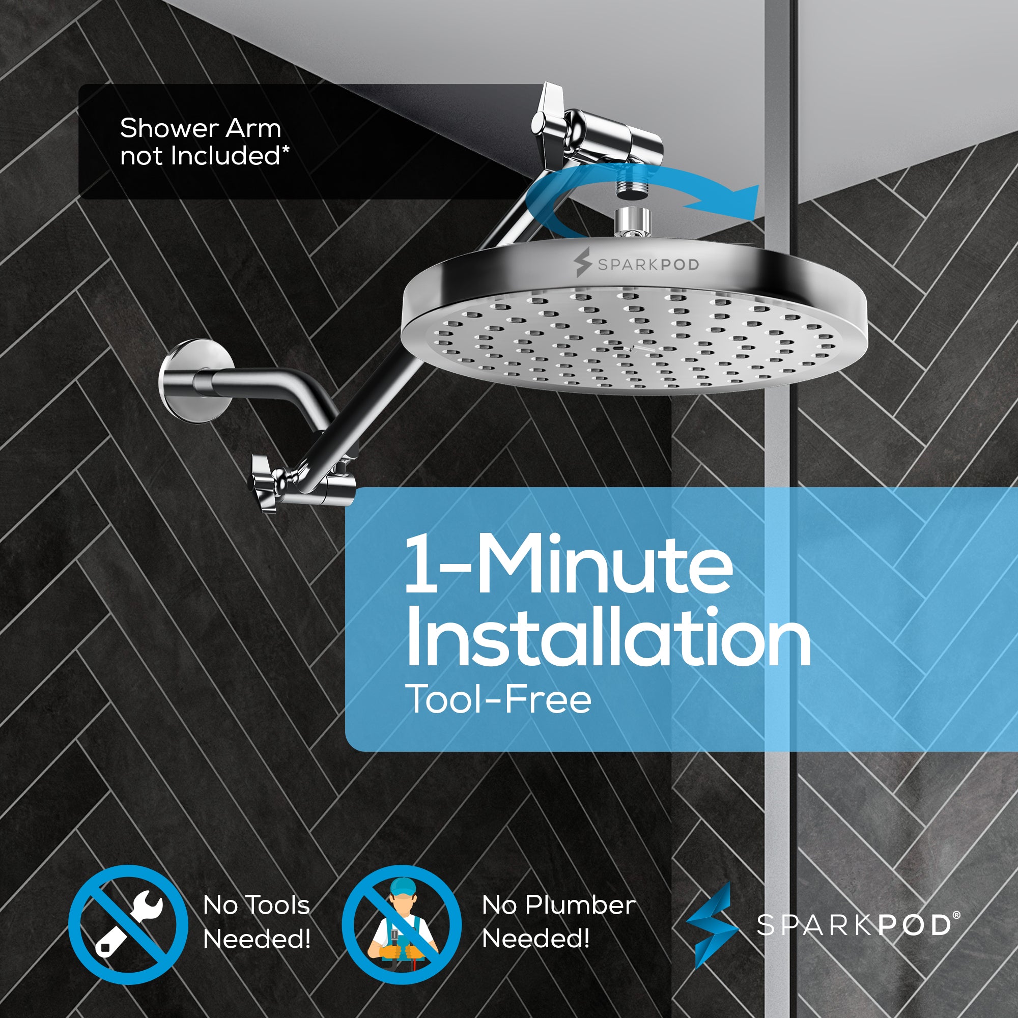 8" Round Rainfall Shower Head