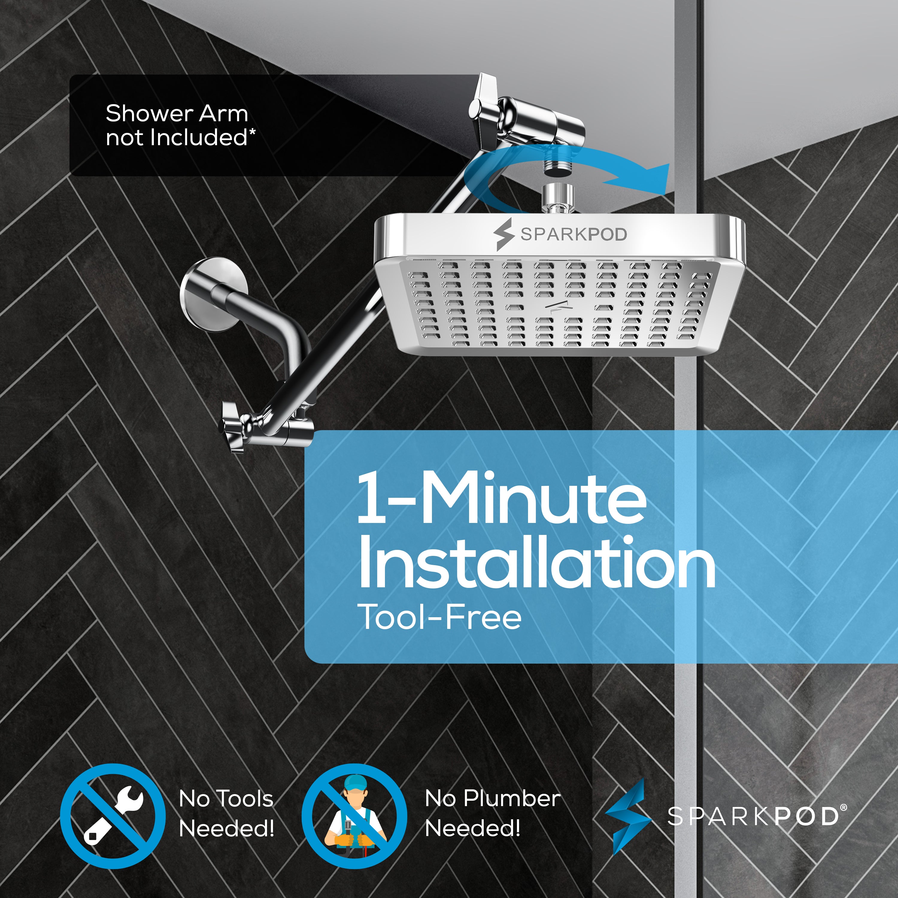 6" Square Rainfall Shower Head