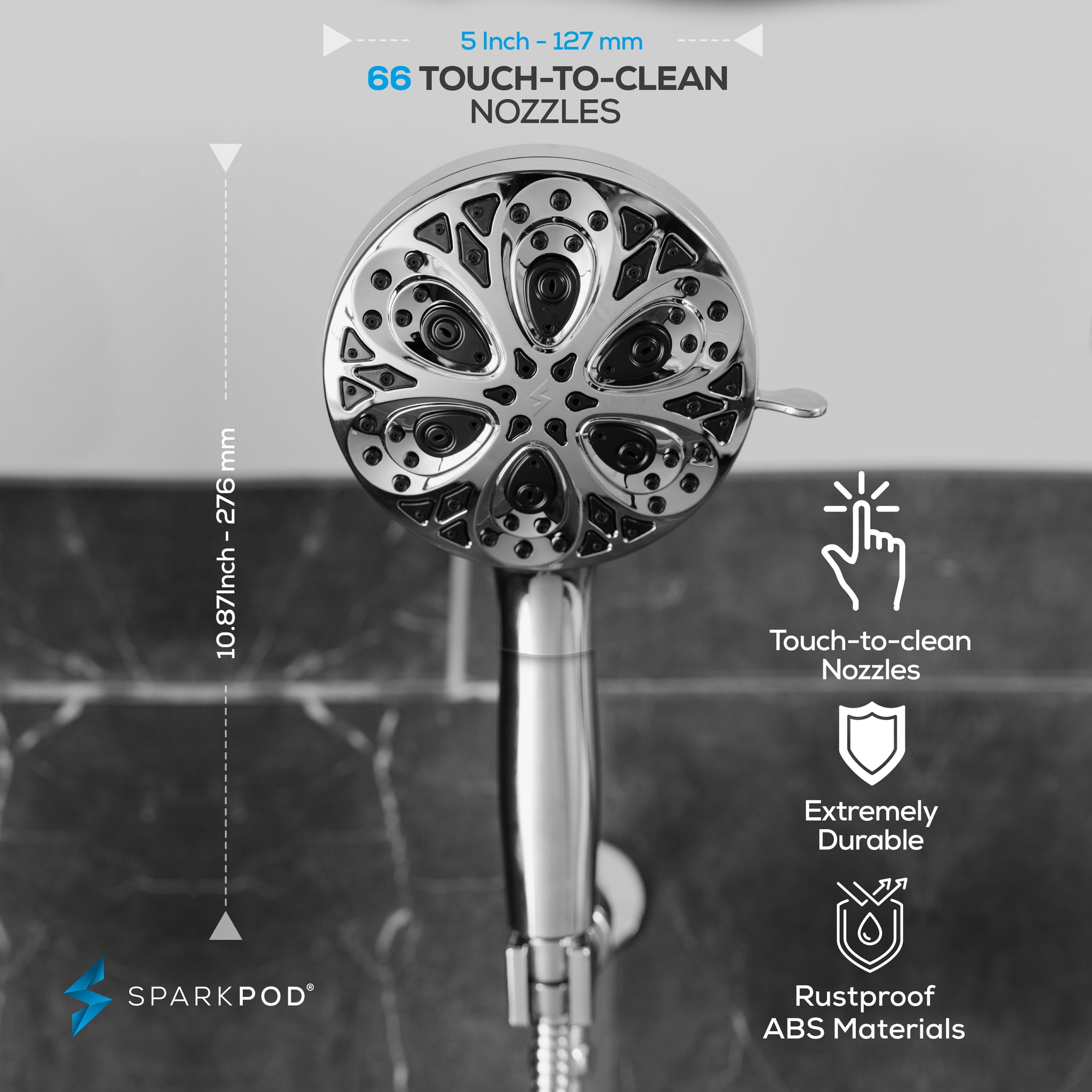 SparkPod 6" Rain Shower Head With 9" Shower Arm - High Pressure Rain - Luxury Modern Look - No