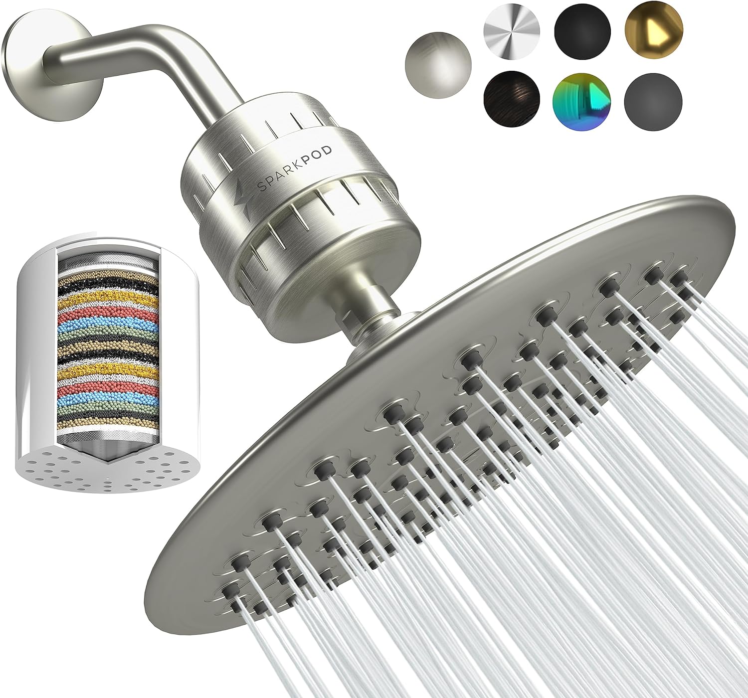 SparkPod High Pressure Shower Filter Head Water Filter (Luxury Polish