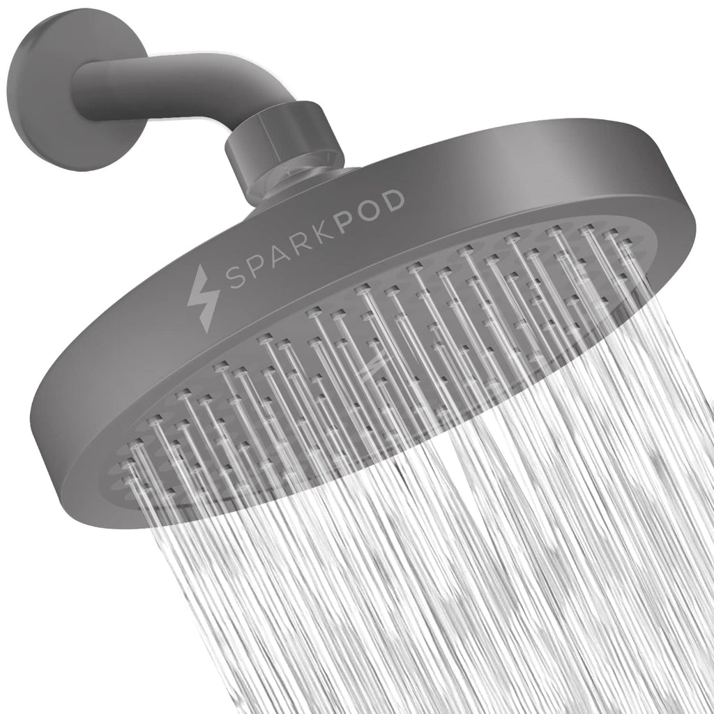 SparkPod Shower Head - High Pressure Rain - Luxury Modern Look - Tool-less 1-Min Installation - (Charcoal Grey, 6 Inch Round)