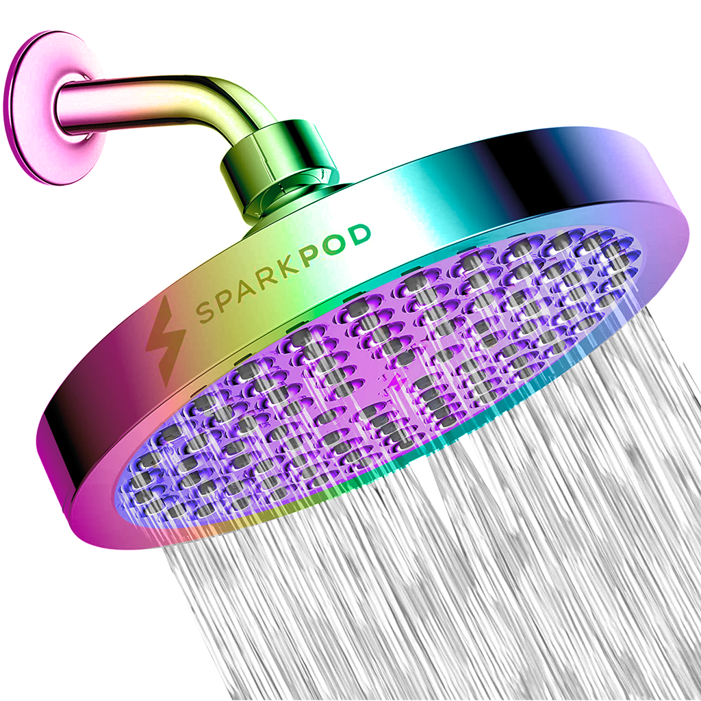 SparkPod Shower Head - High Pressure Rain - Luxury Modern Look - Tool-less 1-Min Installation - Adjustable Replacement for Your Bathroom Shower Heads (Radiant Rainbow, 6 Inch Round)