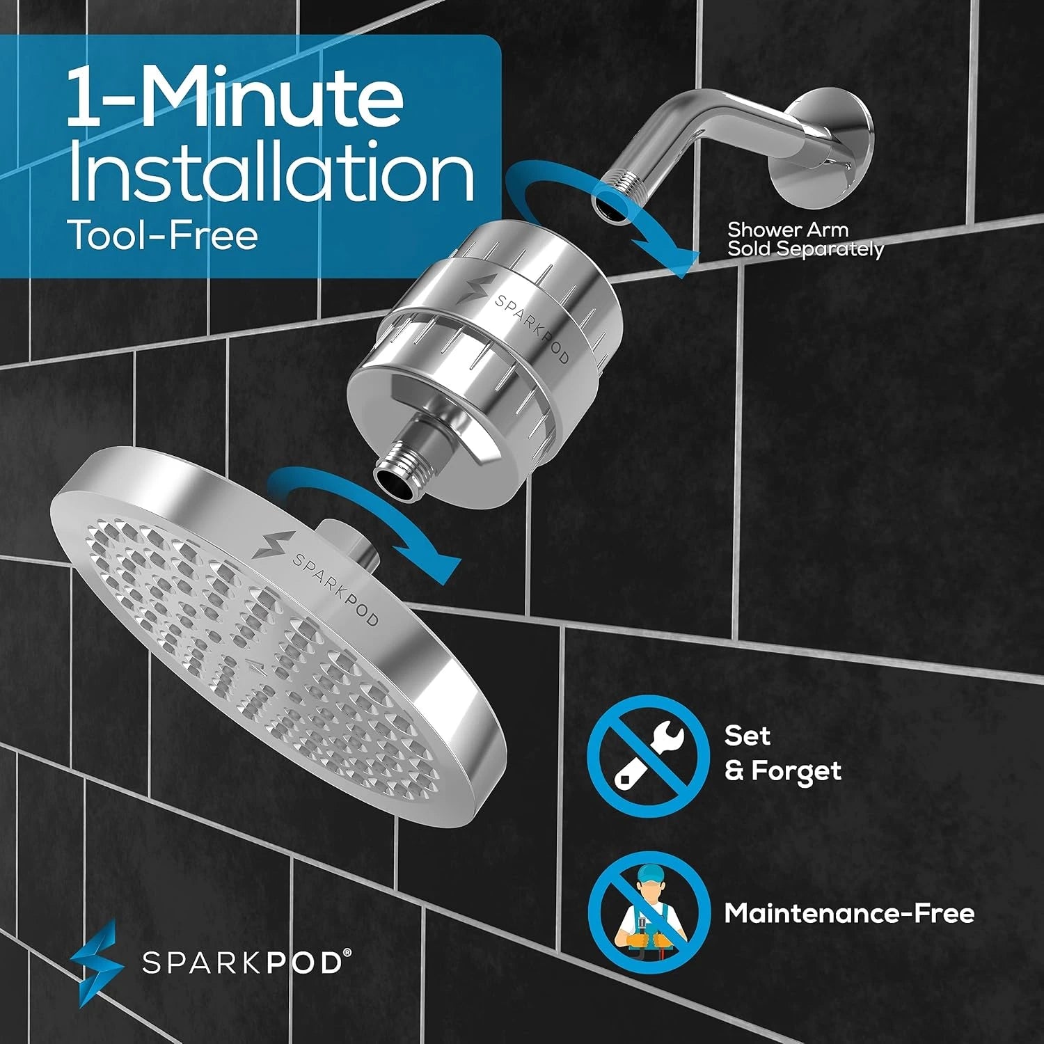 6” Round Rain Shower Head + High Output Filter