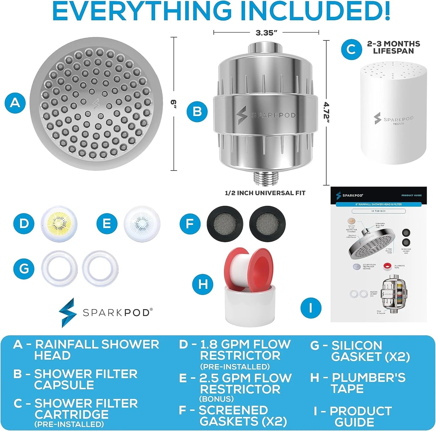 6” Round Rain Shower Head + High Output Filter