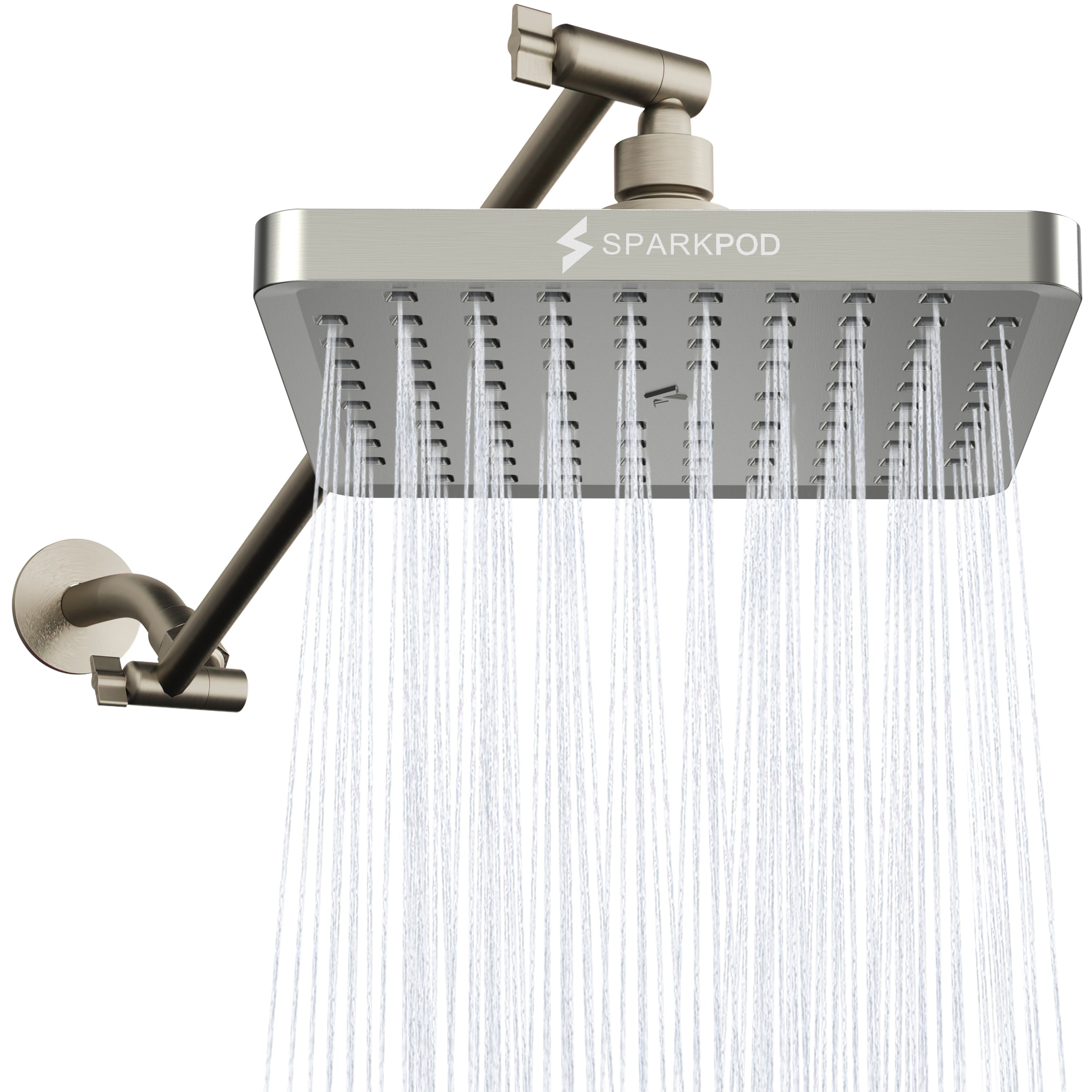 thumbnail image 2 of Chrome 8-Inch Square Rain Shower Head With Adjustable Arm – High Pressure, Wall Mounted 2 of 6