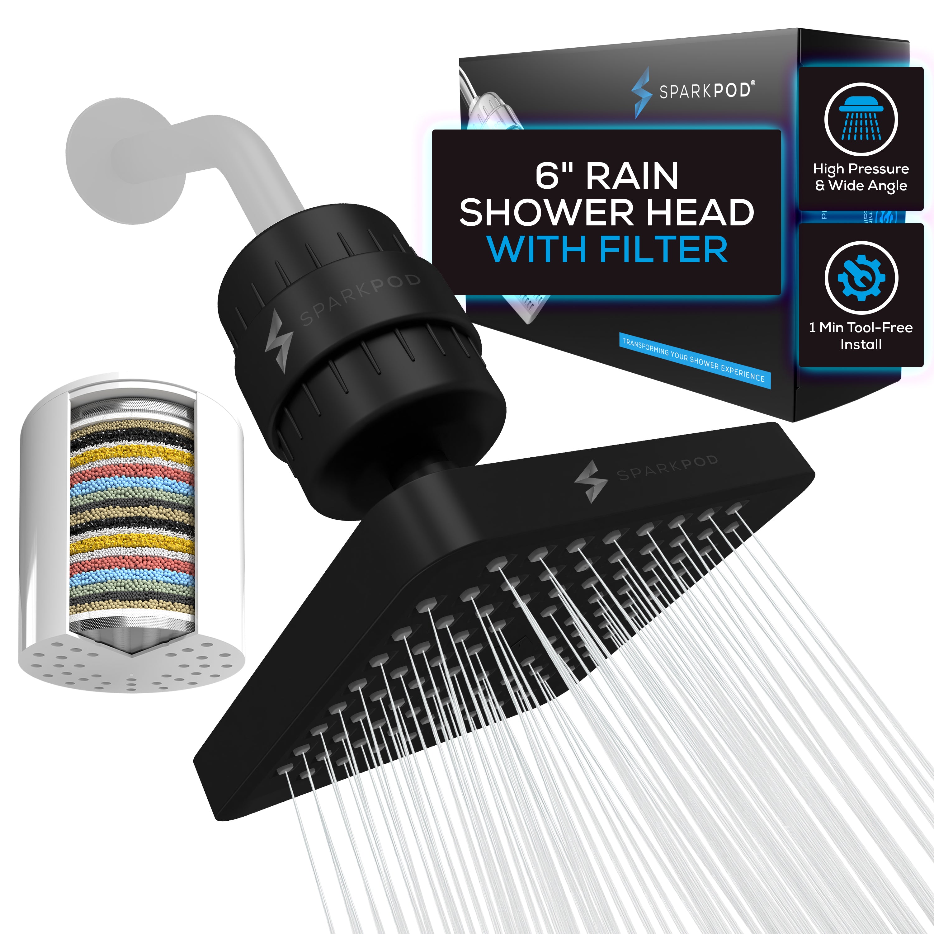 8” Round Rain Shower Head + High Output Filter