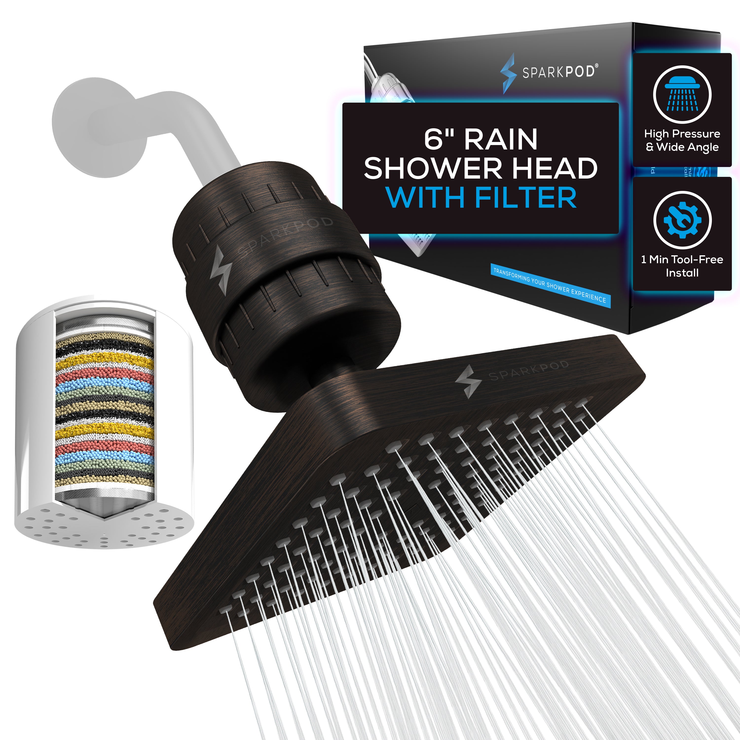 8” Round Rain Shower Head + High Output Filter