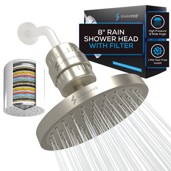 SparkPod High Pressure Shower Filter Head 8" Round Shower Head with