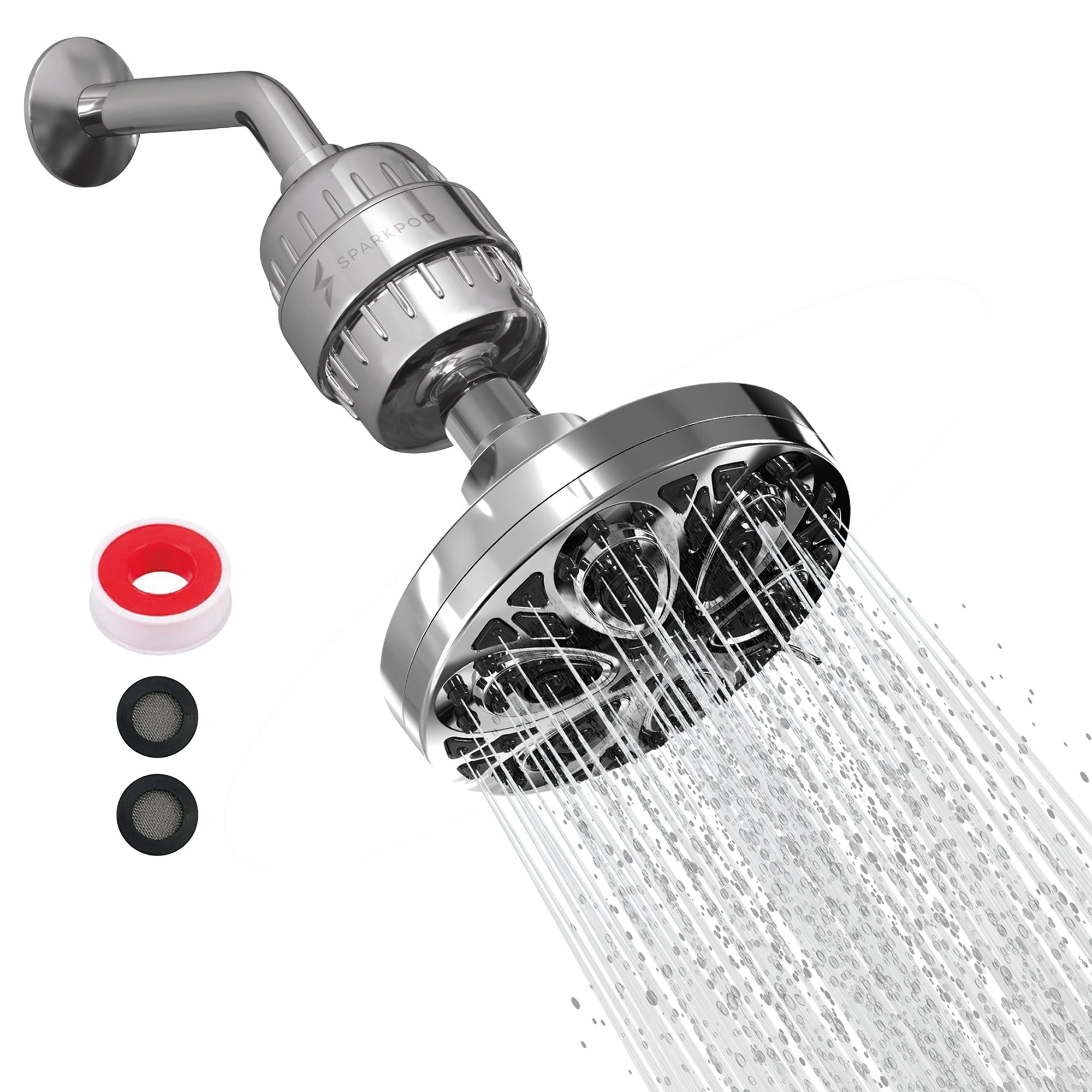 SparkPod High Pressure Shower Filter Head 5" Shower Head with Enhanc