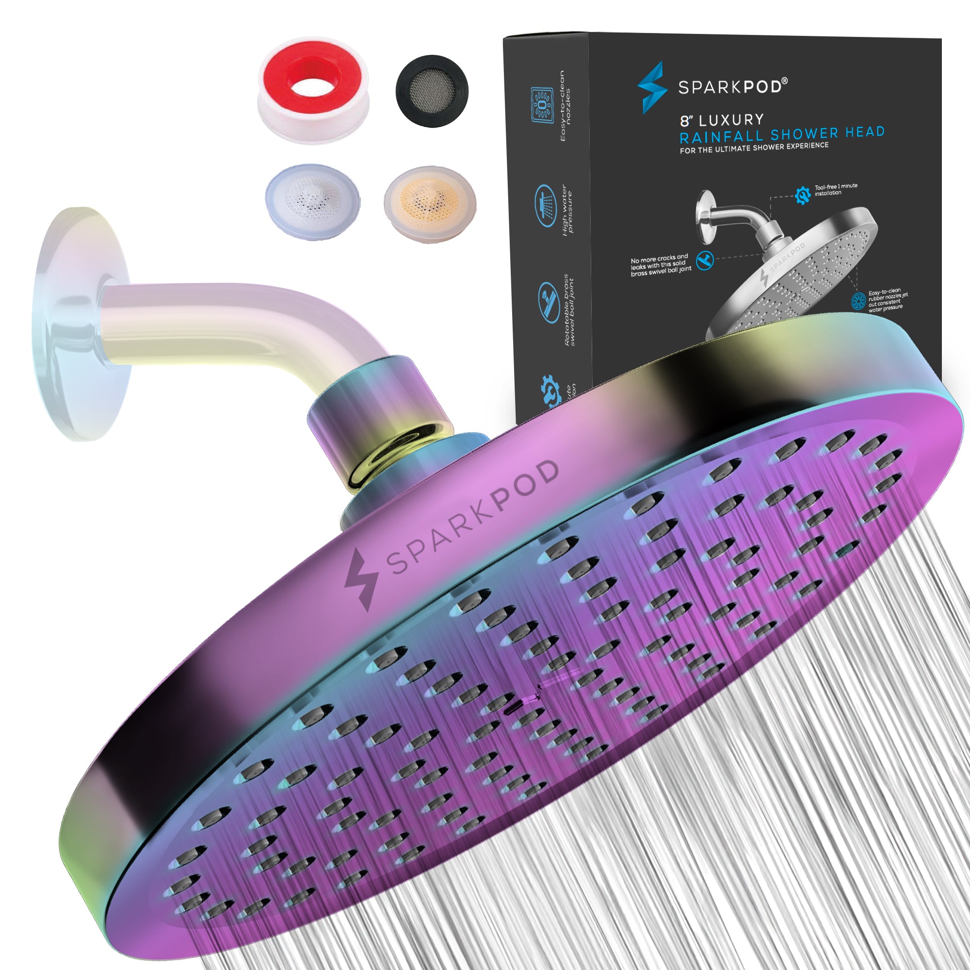 SparkPod Fixed Shower Head - High Pressure Rain (Polished Chrome, 8 In