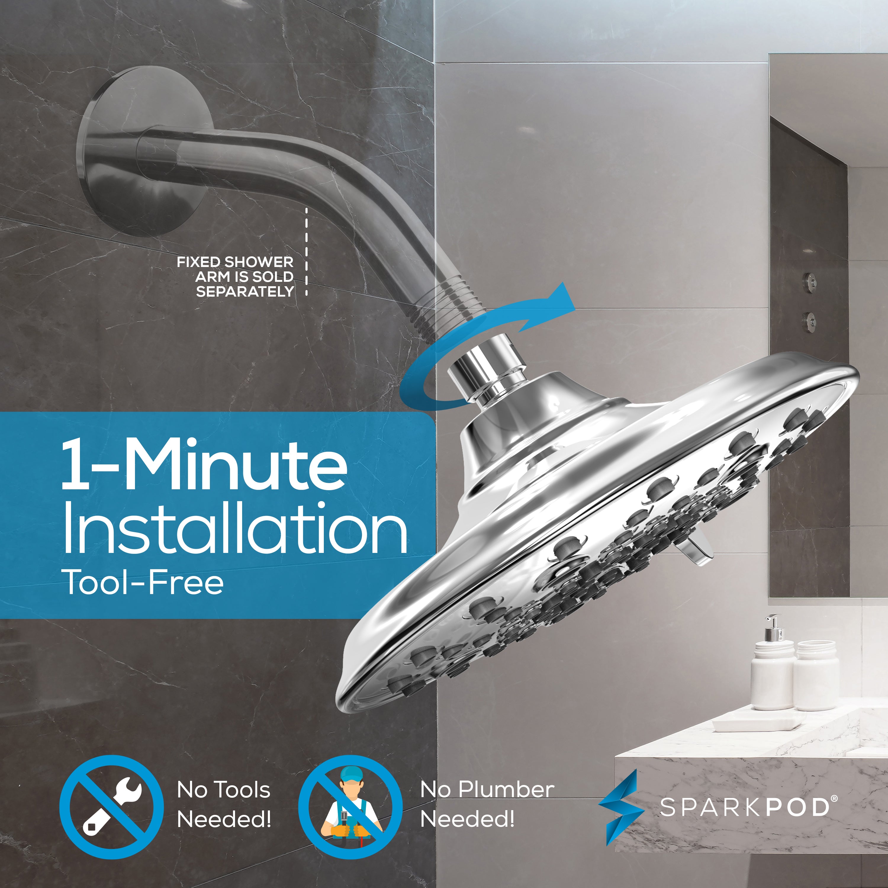 8" 7-Function Shower Head