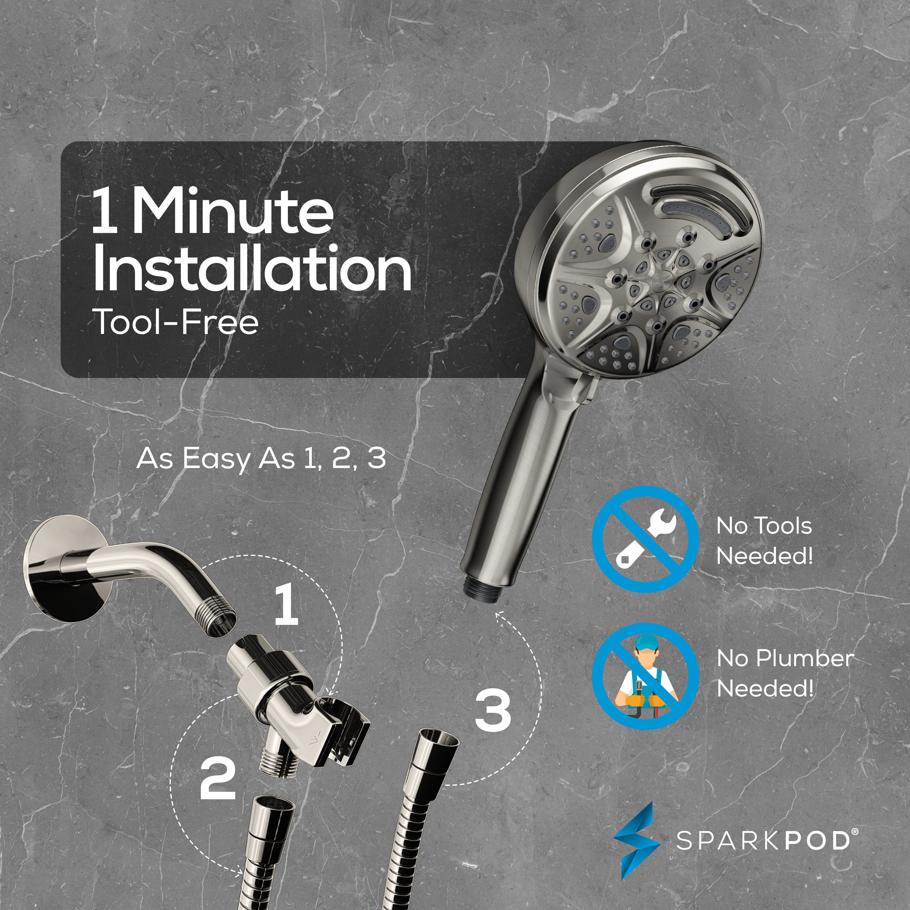 5" 9-Function Handheld Shower Head