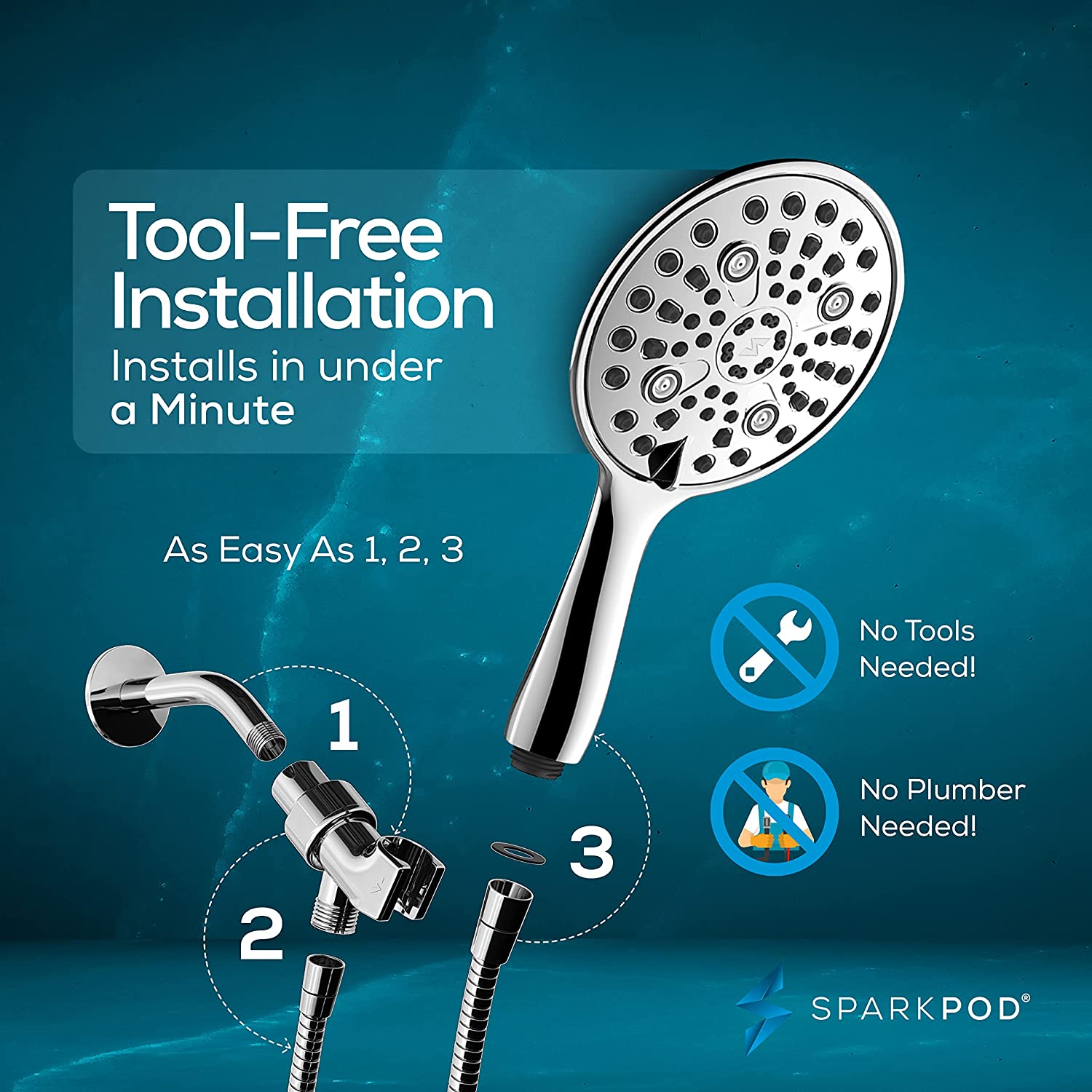 6" 6-Function Handheld Shower Head