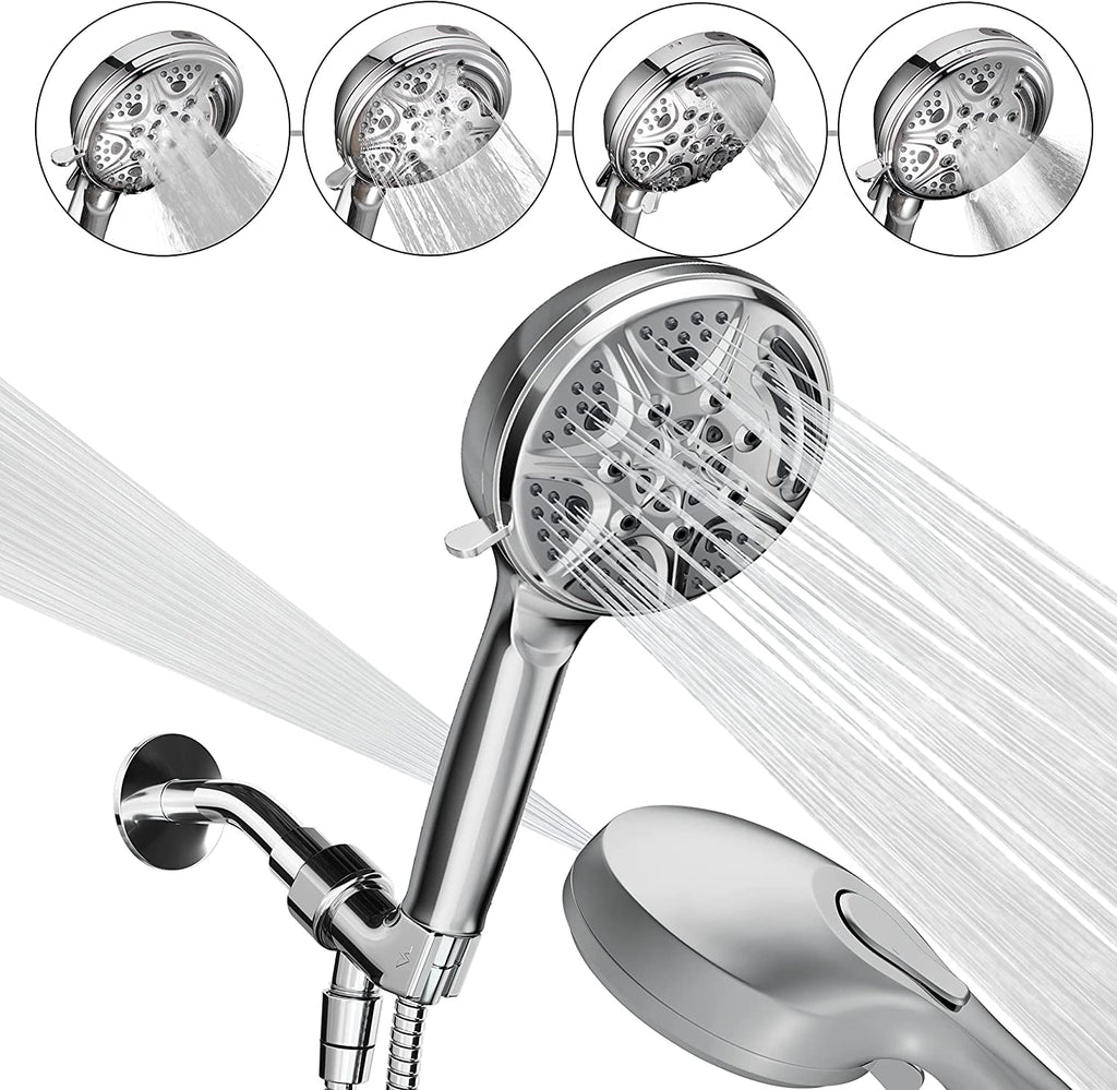SparkPod 5 Inch 9 Spray Setting Handheld Shower Head - Hand Held High Pressure Jet with On/Off Switch, Pause and Waterfall Setting- Premium ABS Removable Handheld Shower Head with Hose