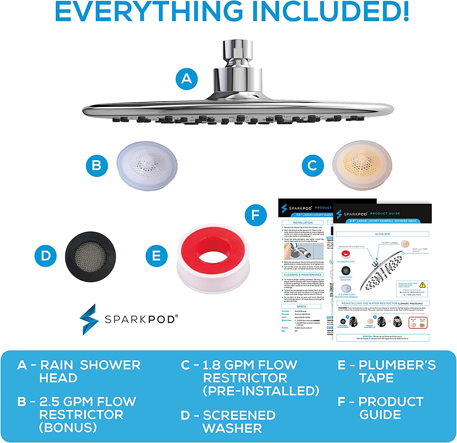 9.5" Round Rainfall Shower Head