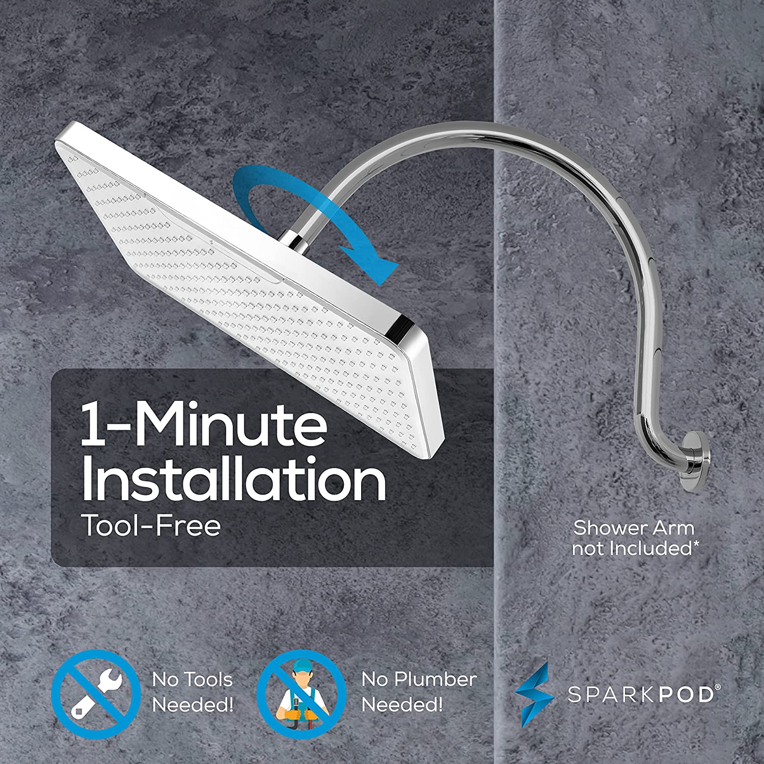 12" Rectangular Rainfall Shower Head